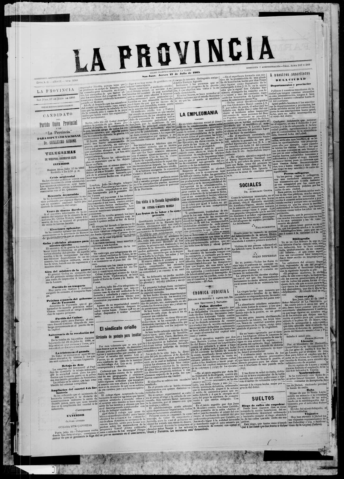 Portada · 27 de Julio de 1905