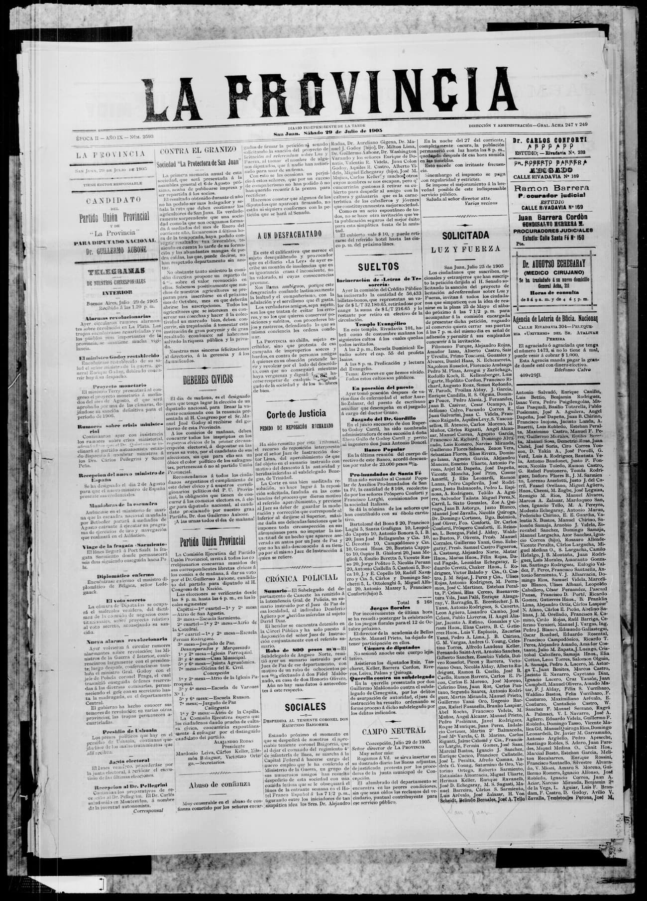 Portada · 29 de Julio de 1905