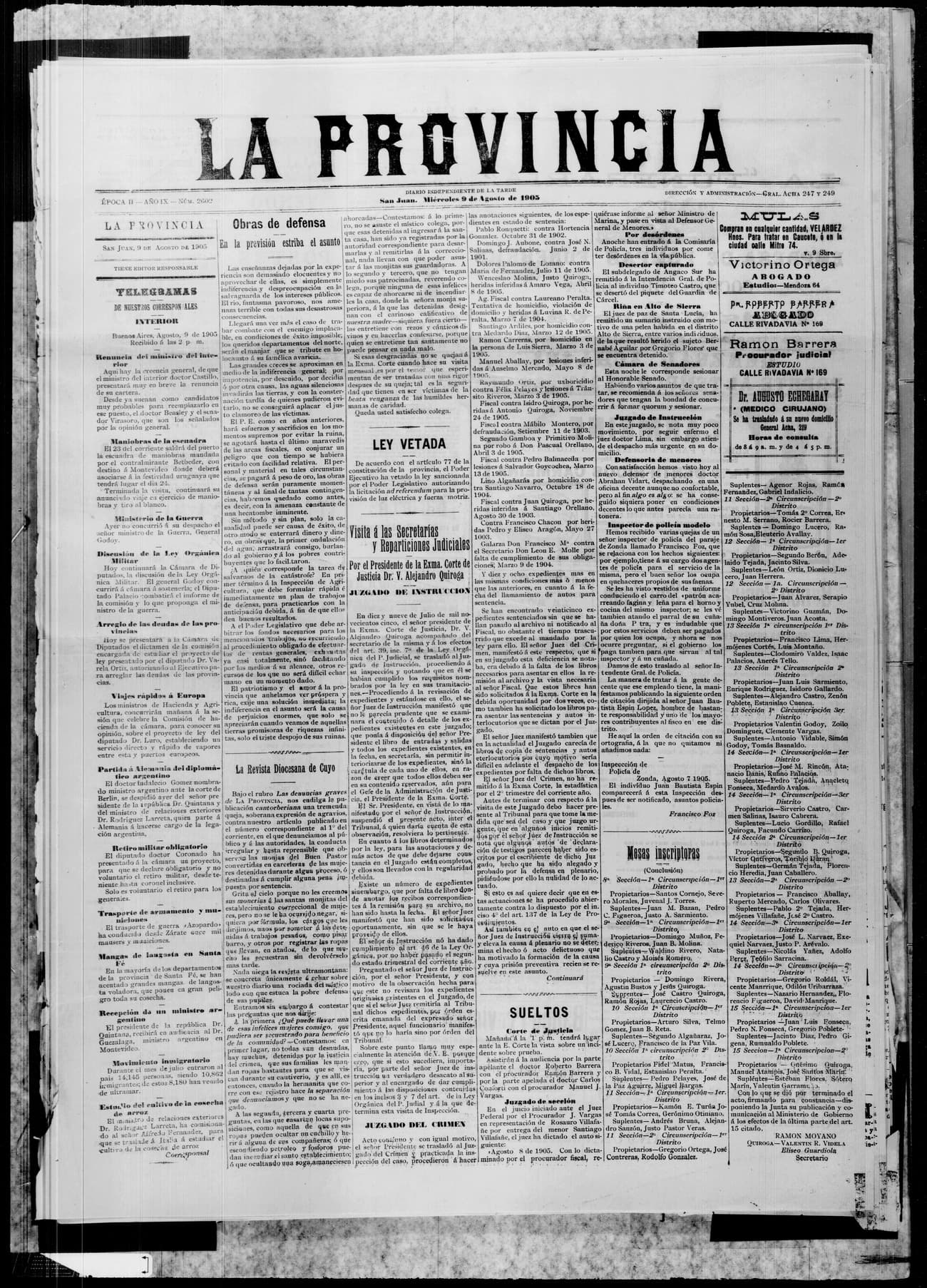 Portada · 9 de Agosto de 1905