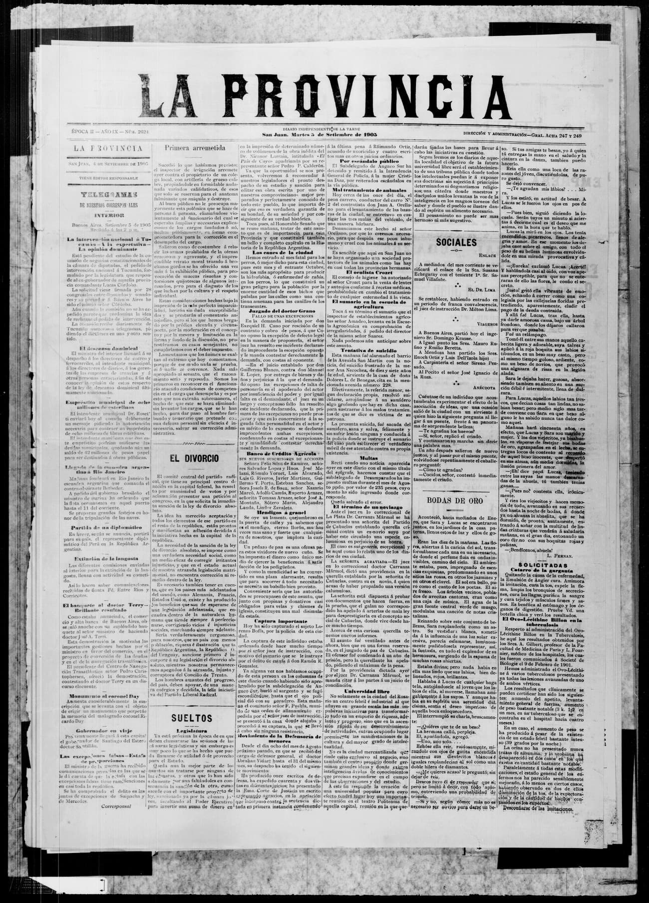 Portada · 5 de Septiembre de 1905