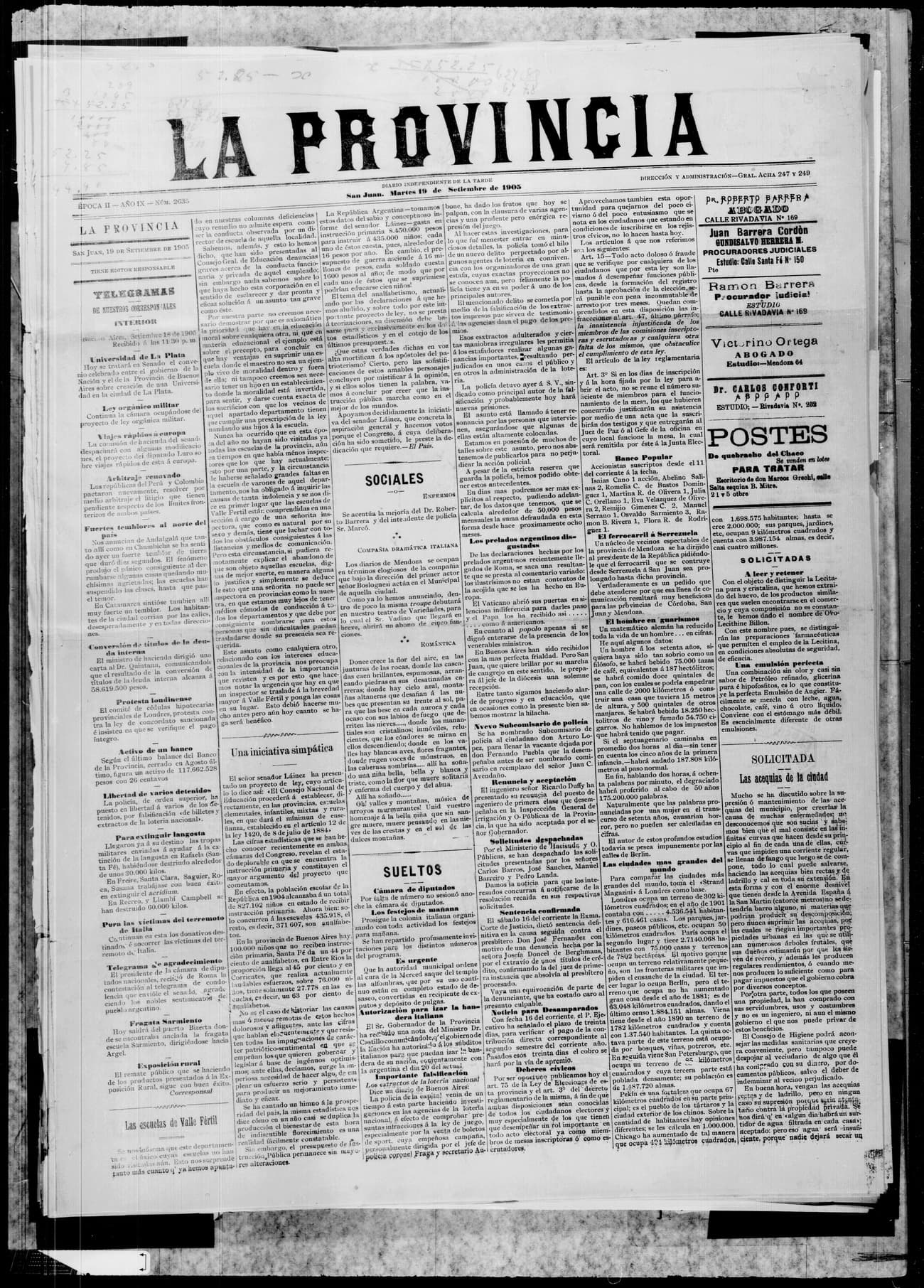 Portada · 19 de Septiembre de 1905