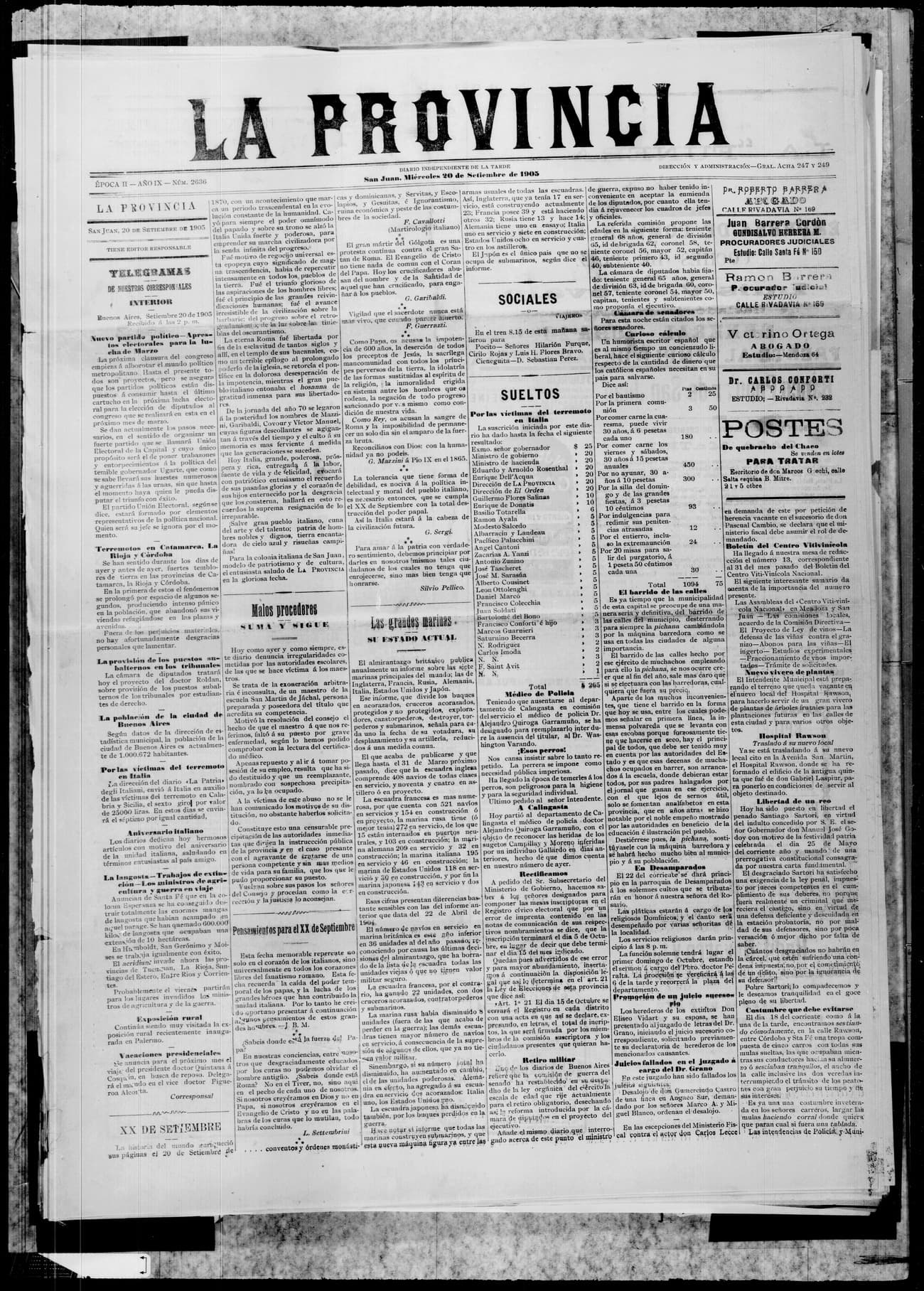 Portada · 20 de Septiembre de 1905
