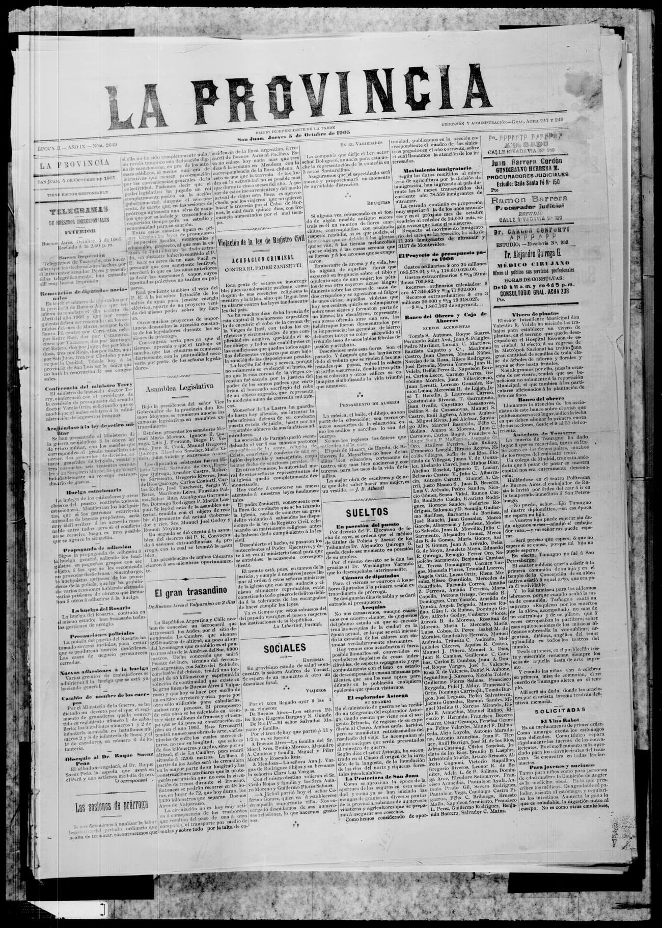 Portada · 5 de Octubre de 1905