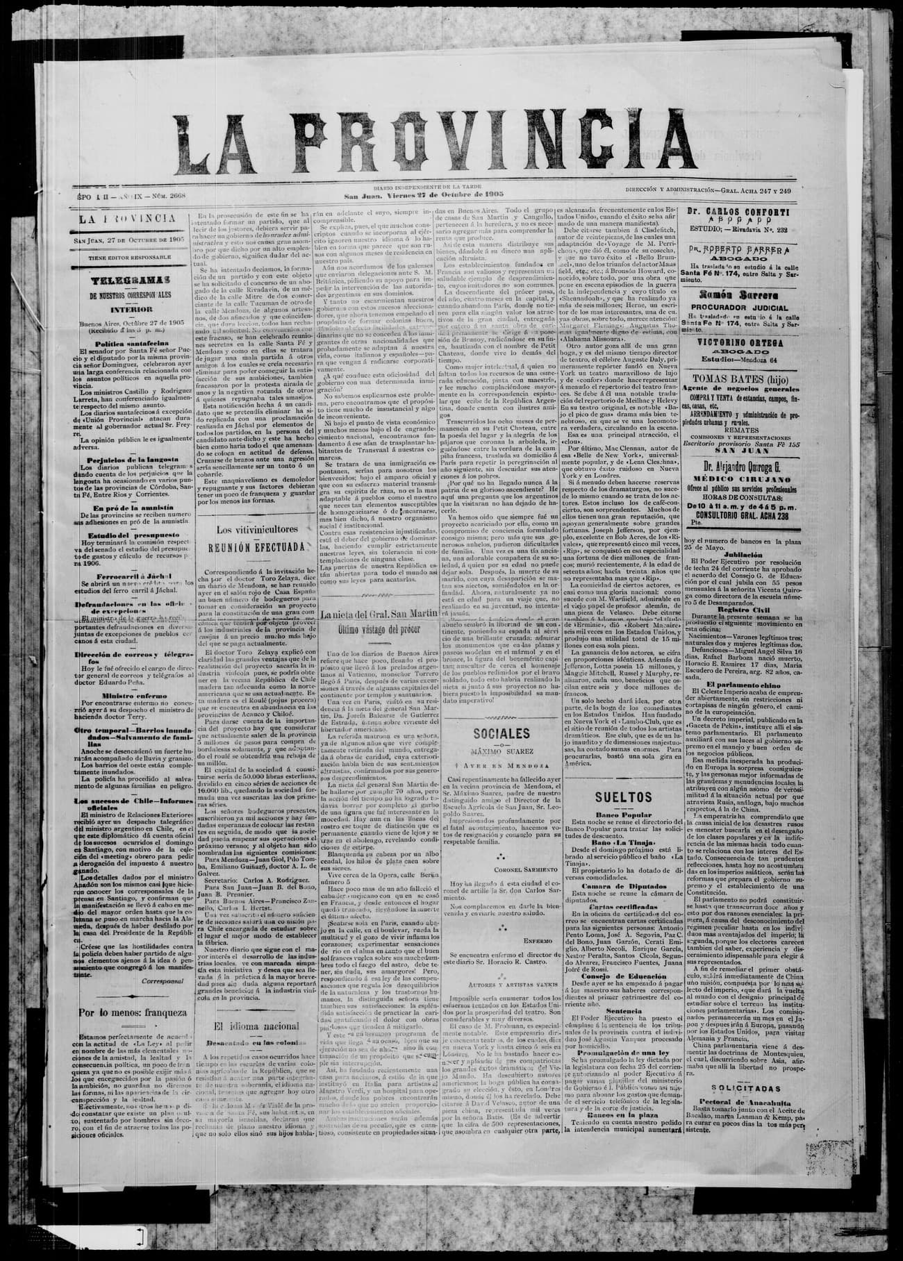 Portada · 27 de Octubre de 1905