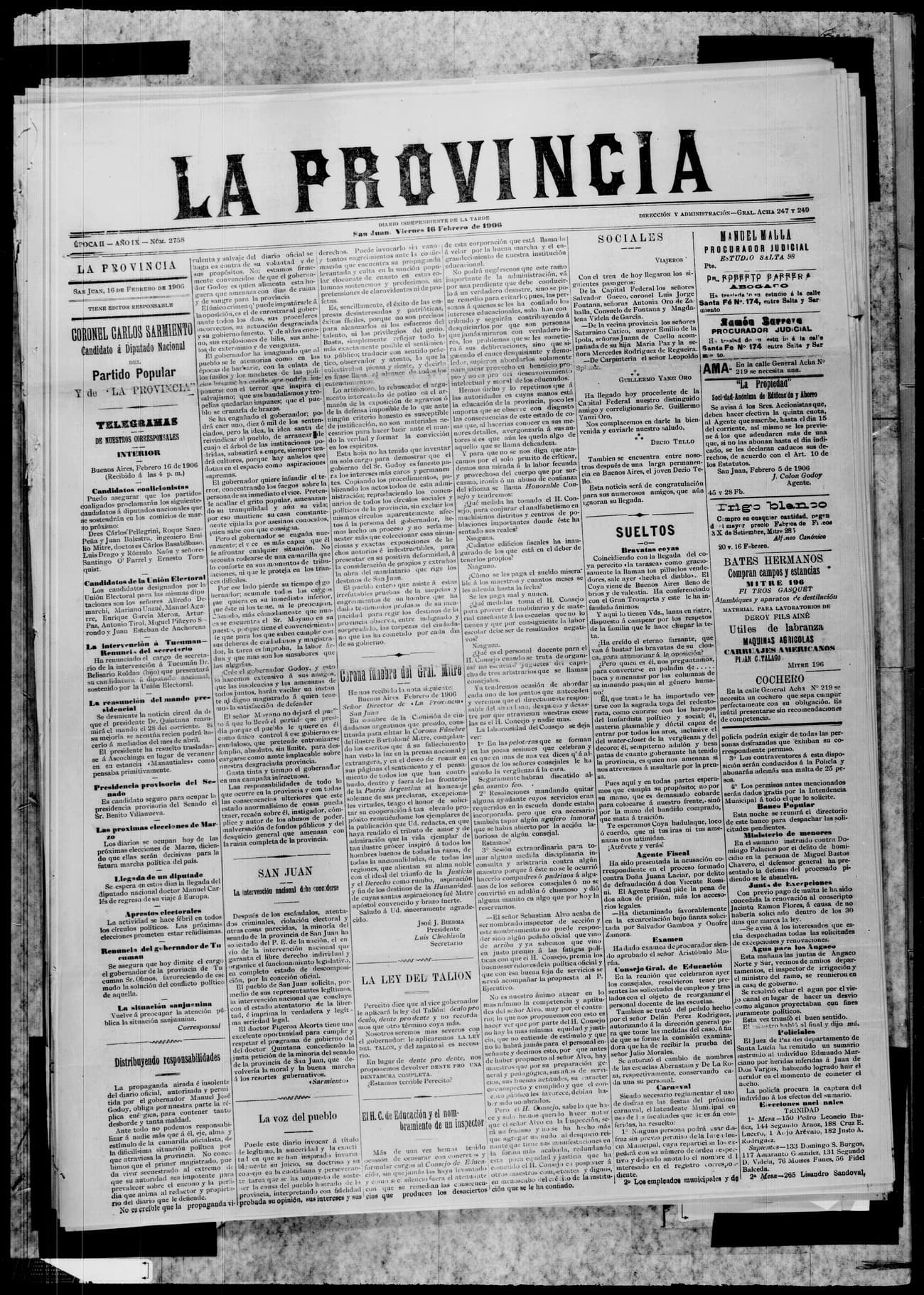 Portada · 16 de Febrero de 1906