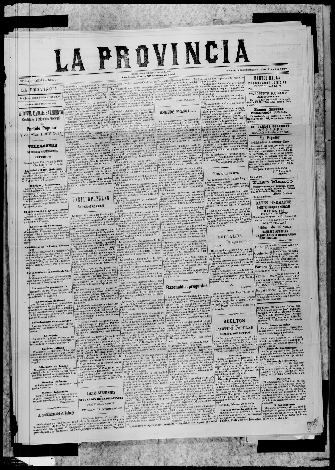 Portada · 20 de Febrero de 1906