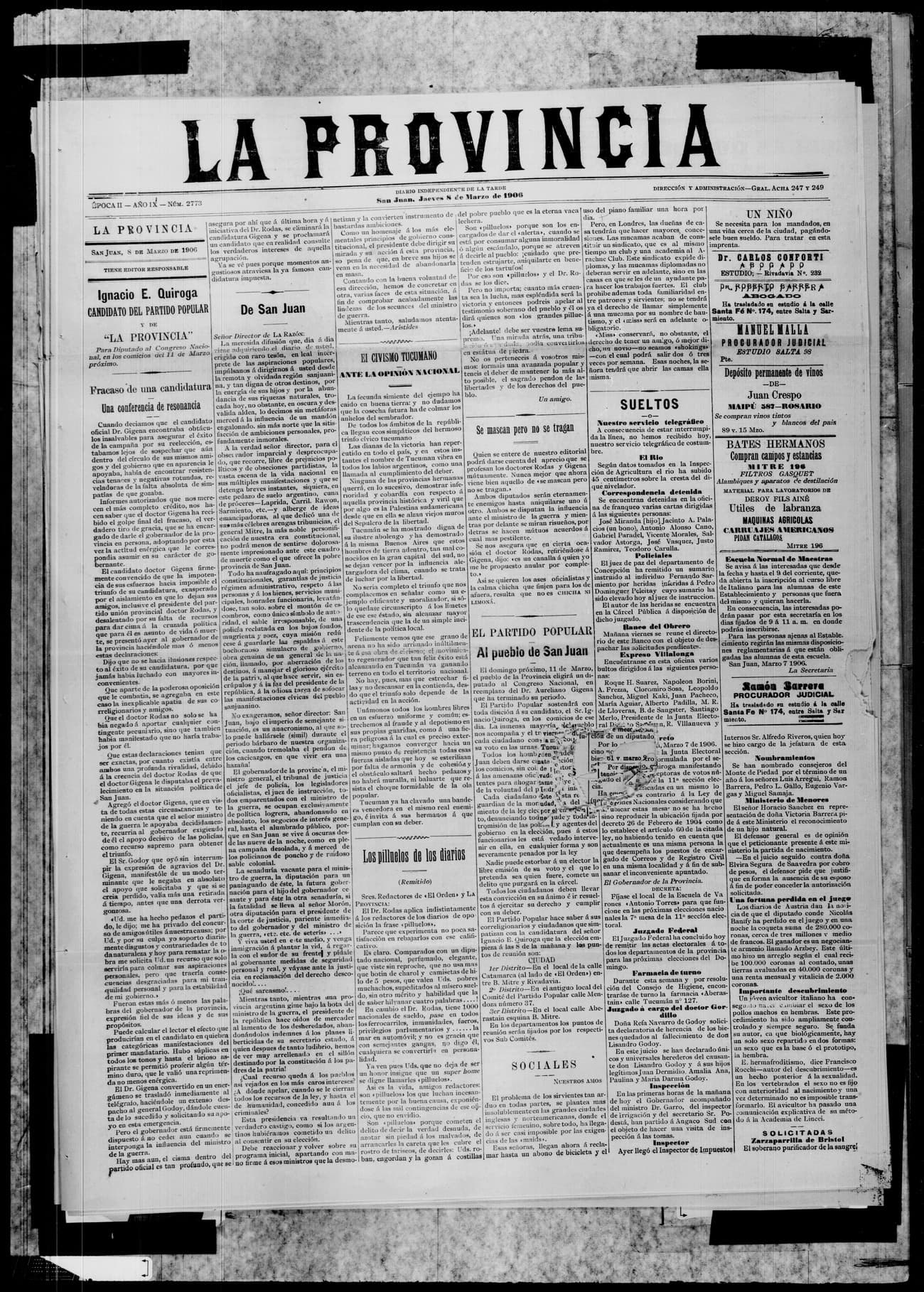Portada · 8 de Marzo de 1906