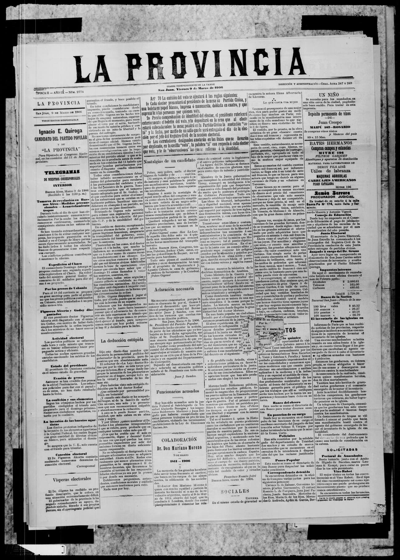 Portada · 9 de Marzo de 1906