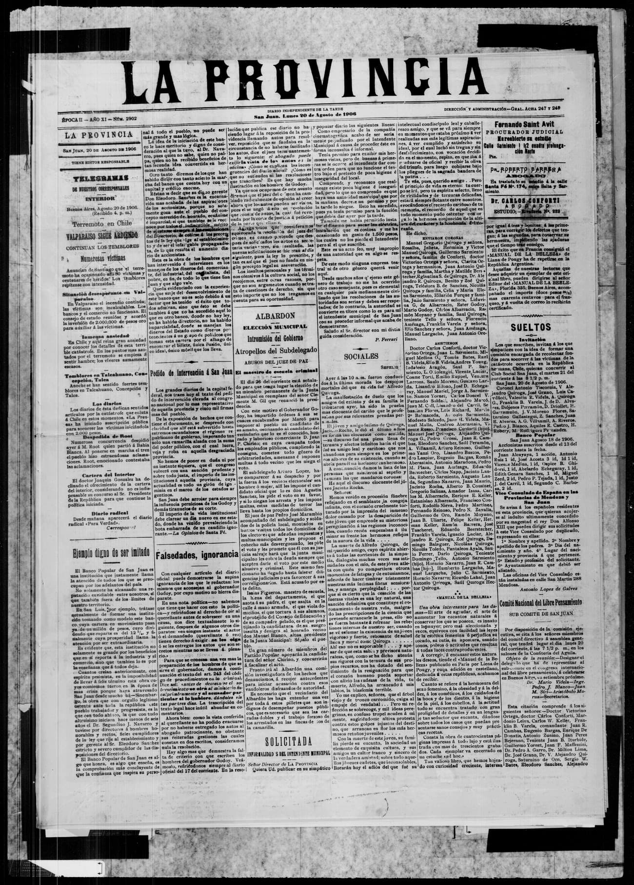 Portada · 20 de Agosto de 1906