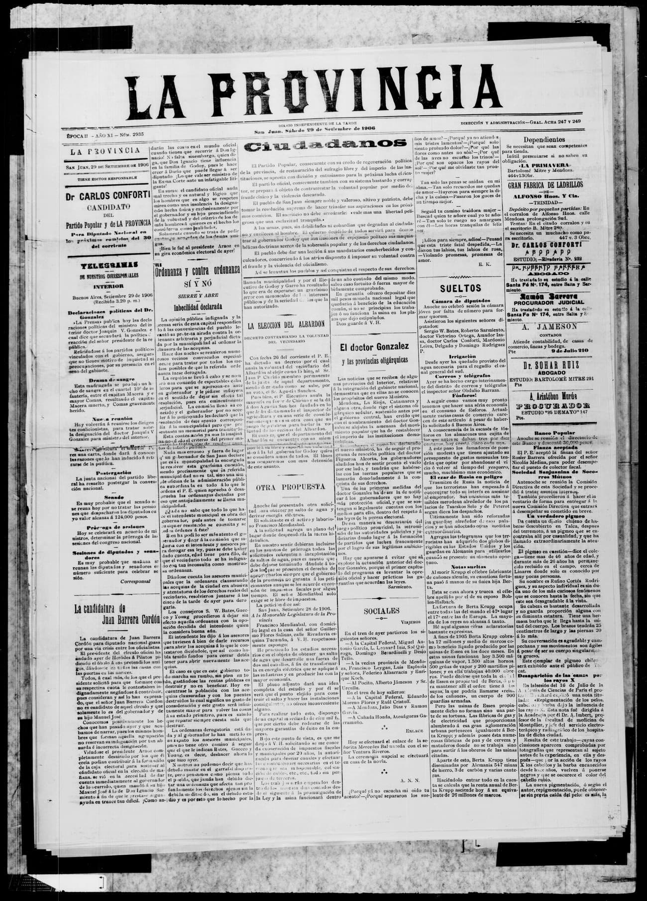 Portada · 29 de Octubre de 1906