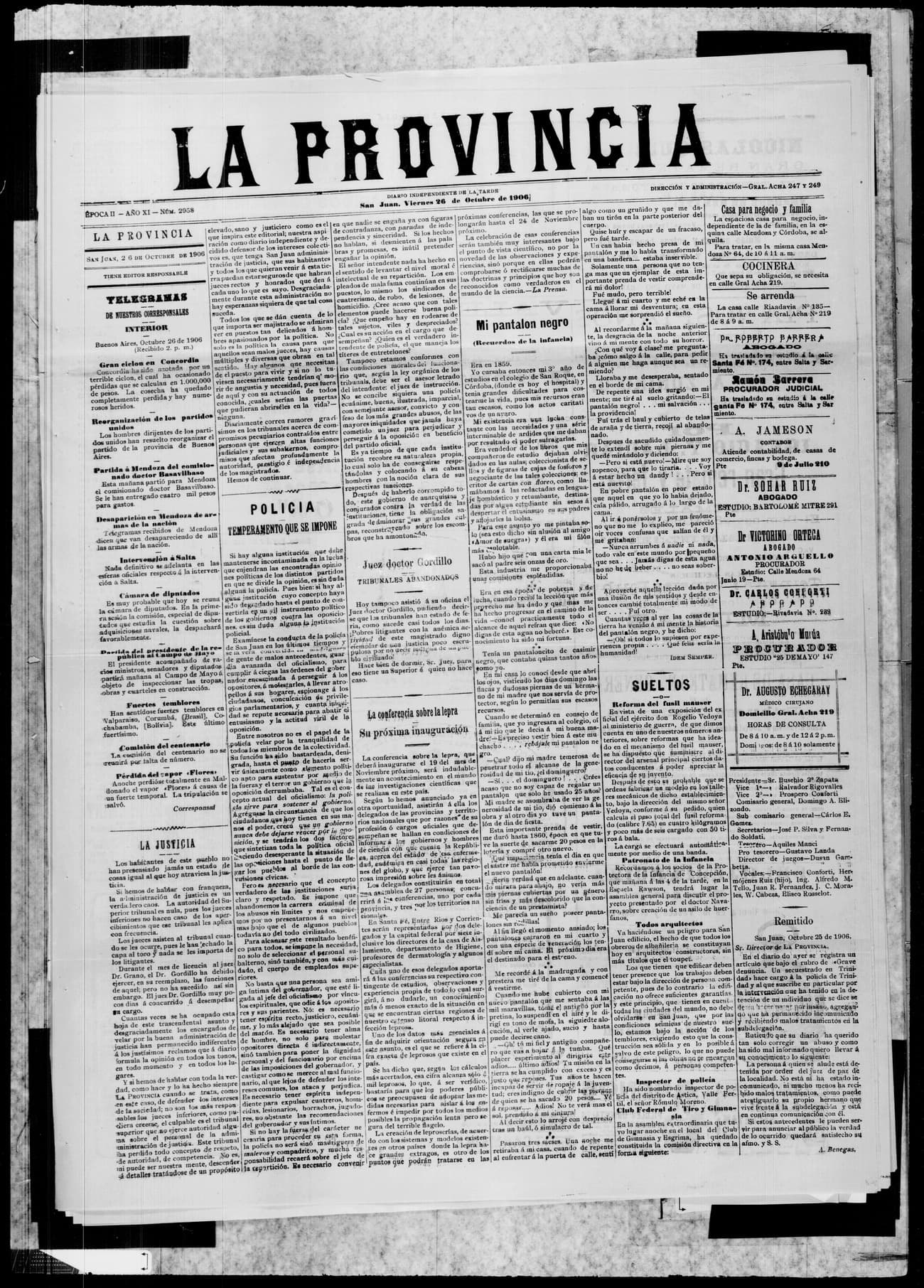 Portada · 26 de Octubre de 1906