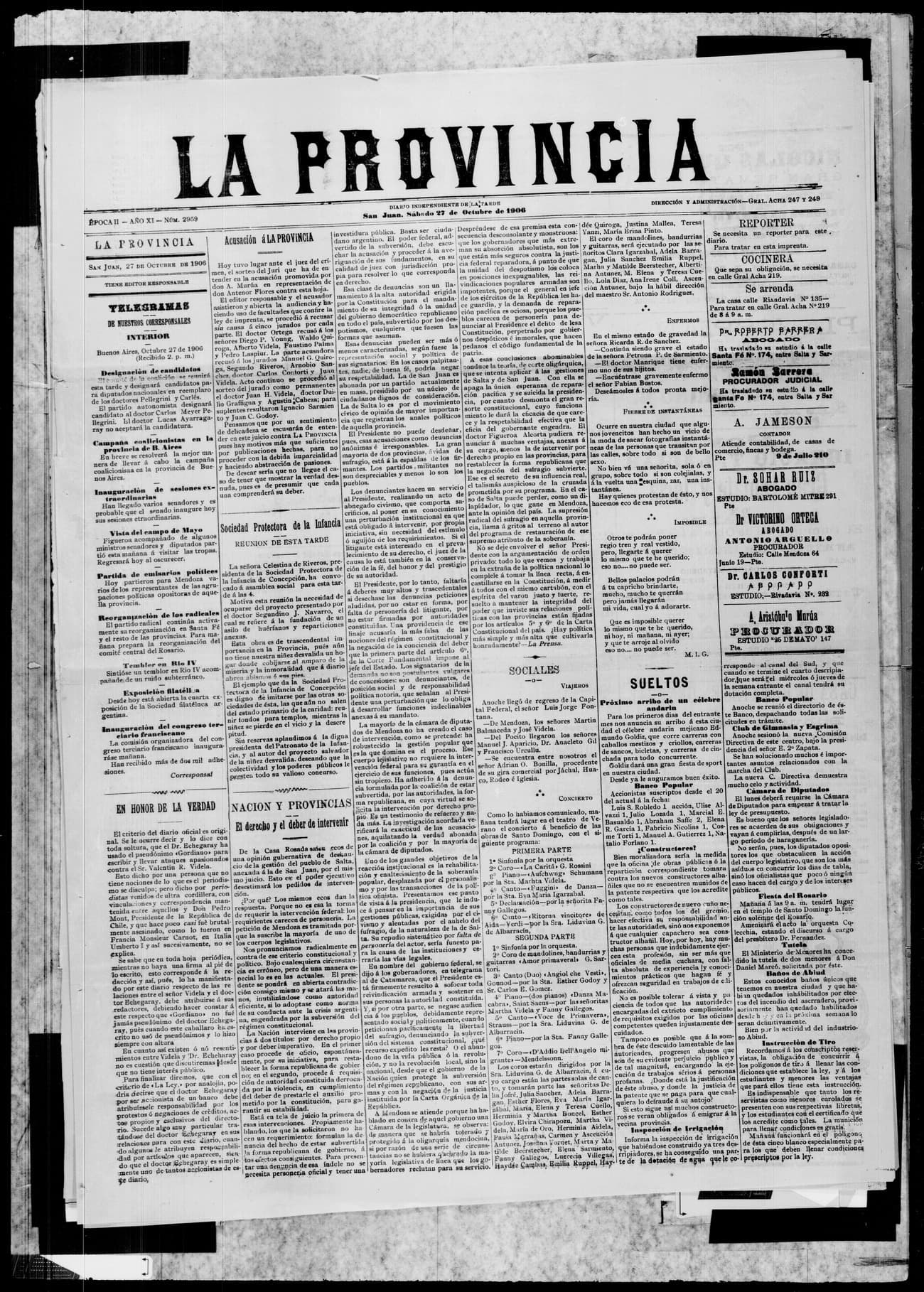 Portada · 27 de Octubre de 1906