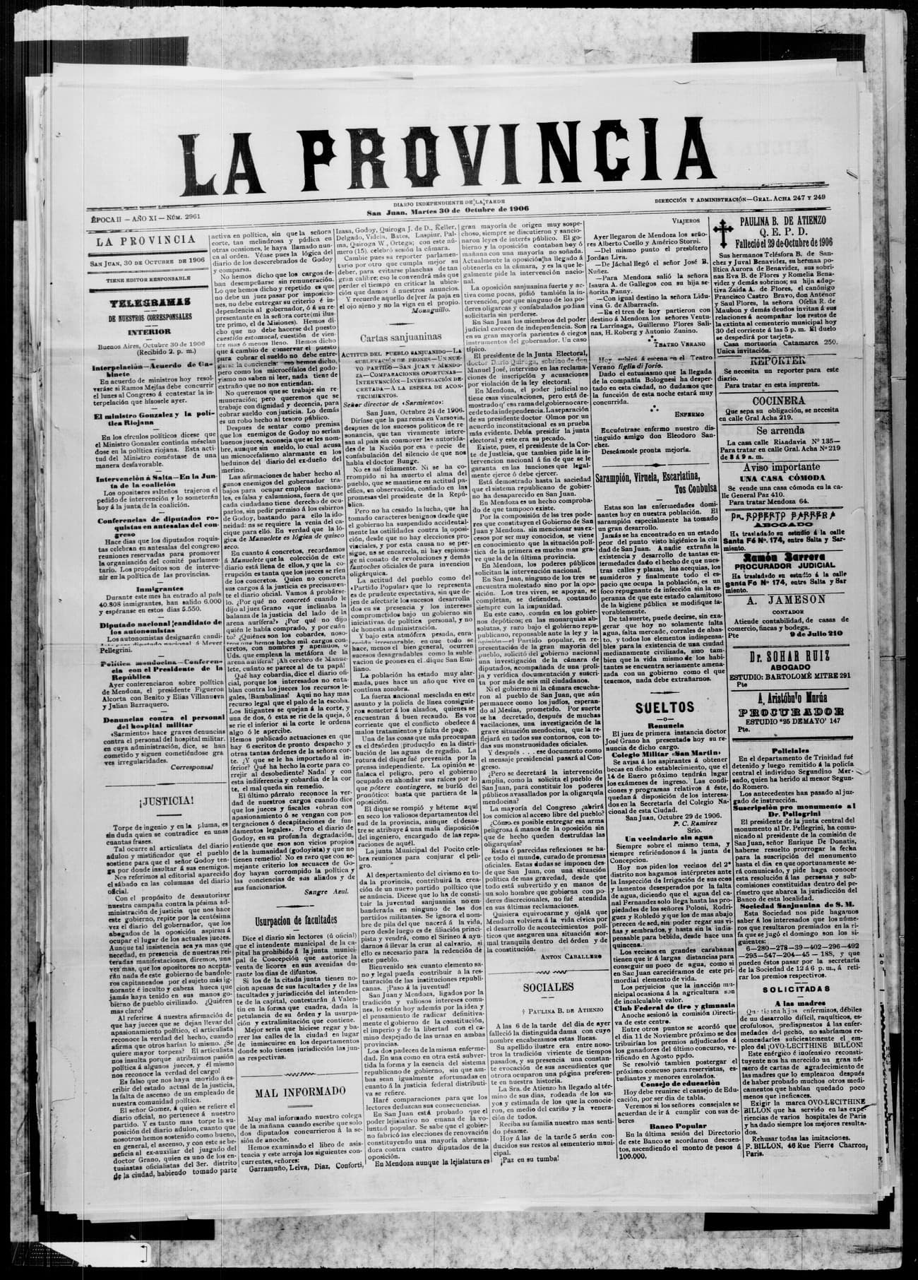 Portada · 30 de Octubre de 1906