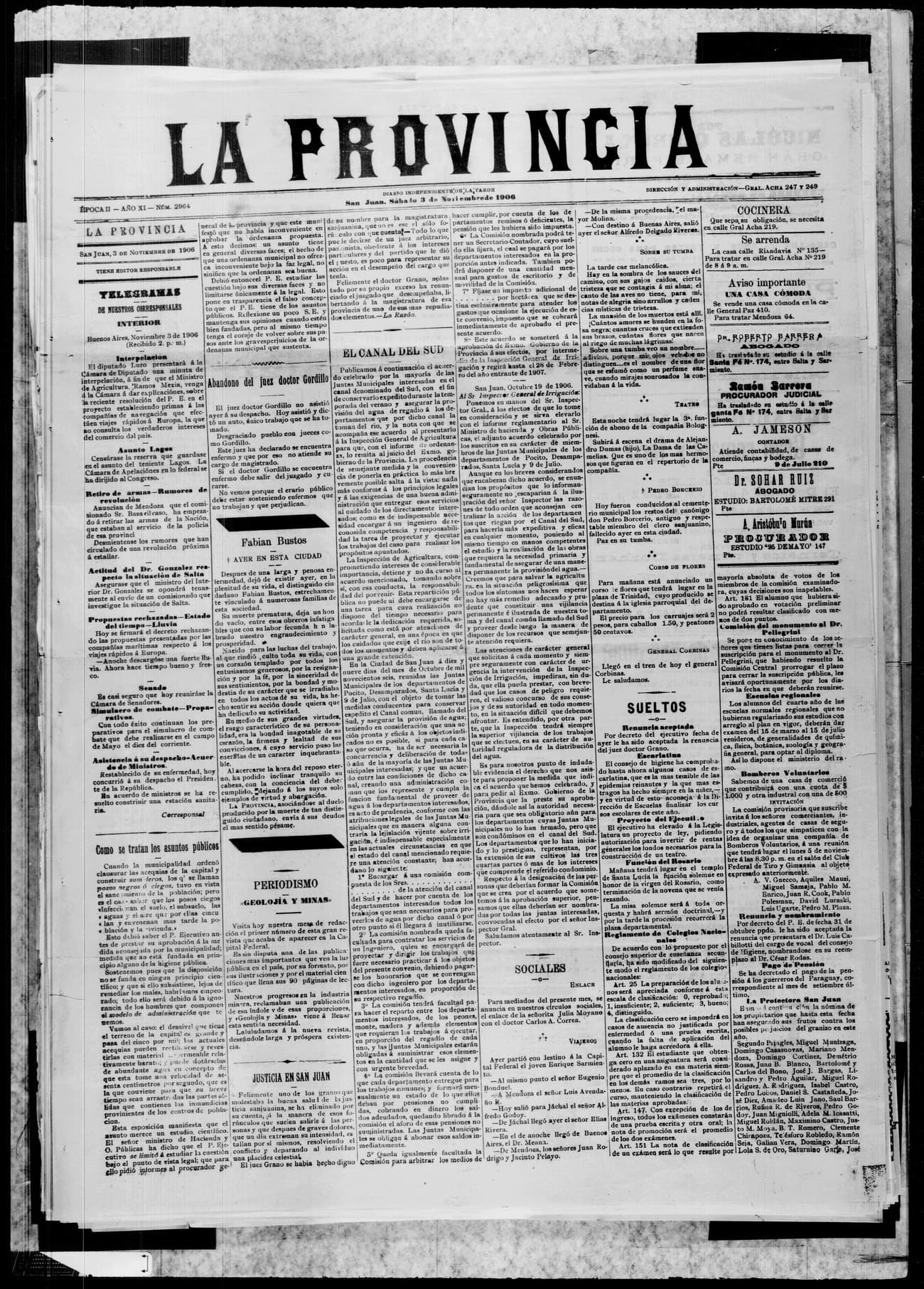 Portada · 3 de Noviembre de 1906