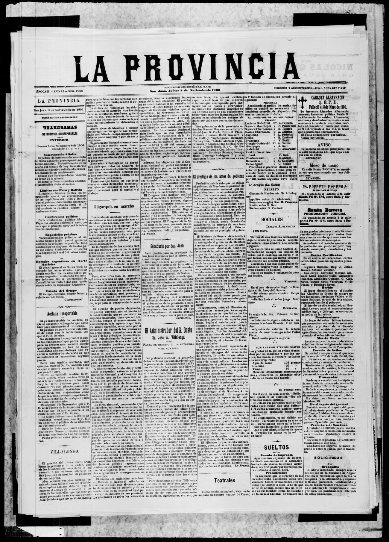 Portada · 8 de Noviembre de 1906