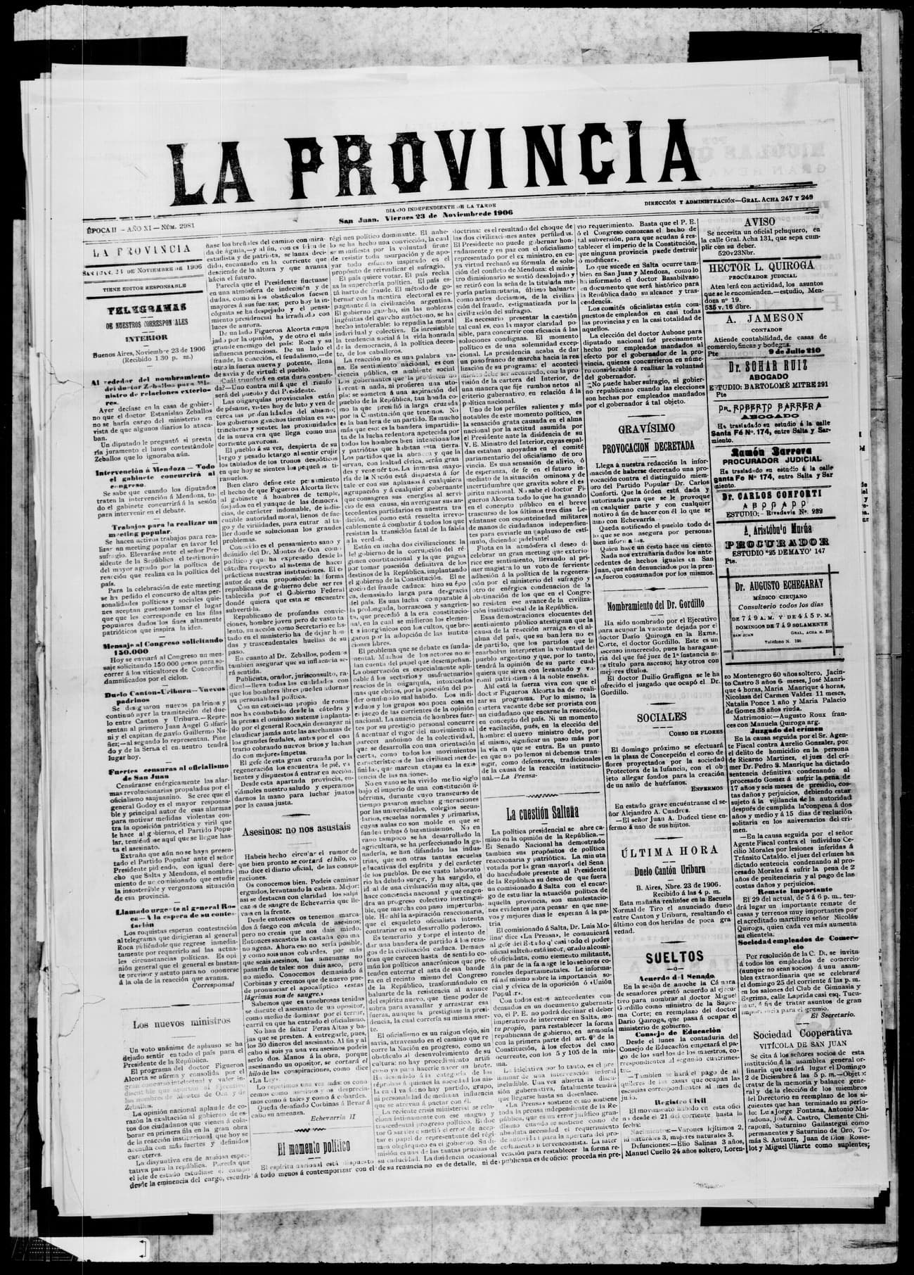 Portada · 23 de Noviembre de 1906