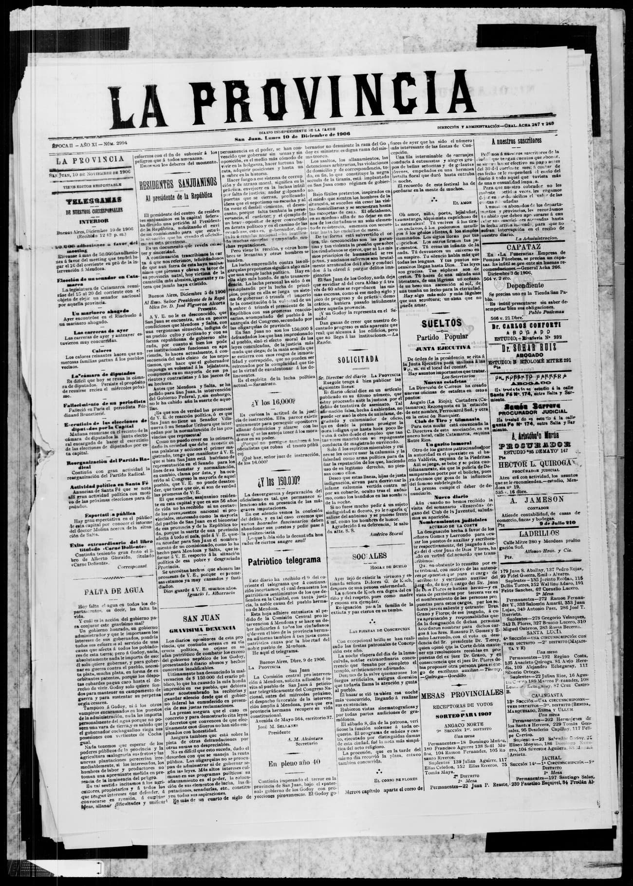 Portada · 10 de Noviembre de 1906