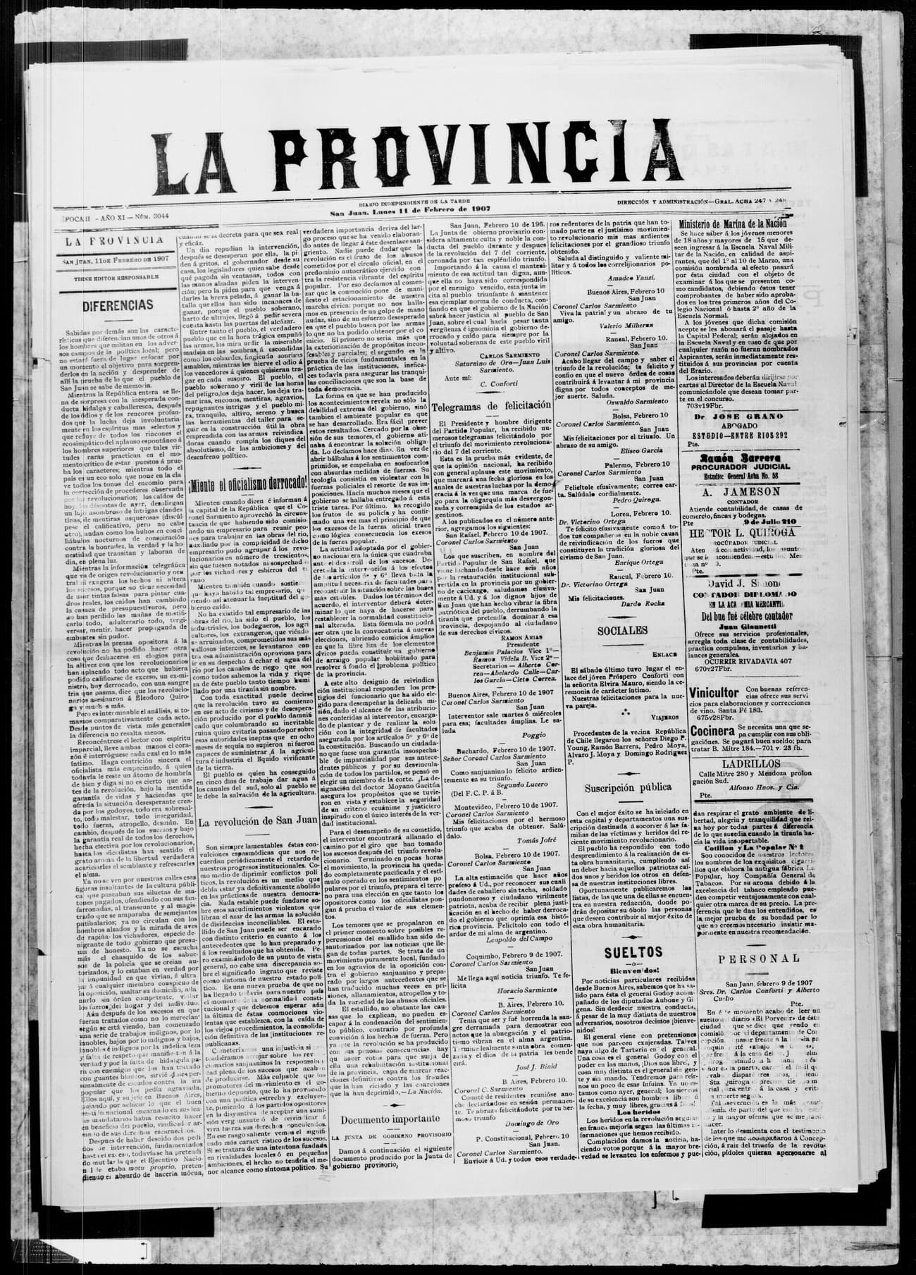 Portada · 11 de Febrero de 1907