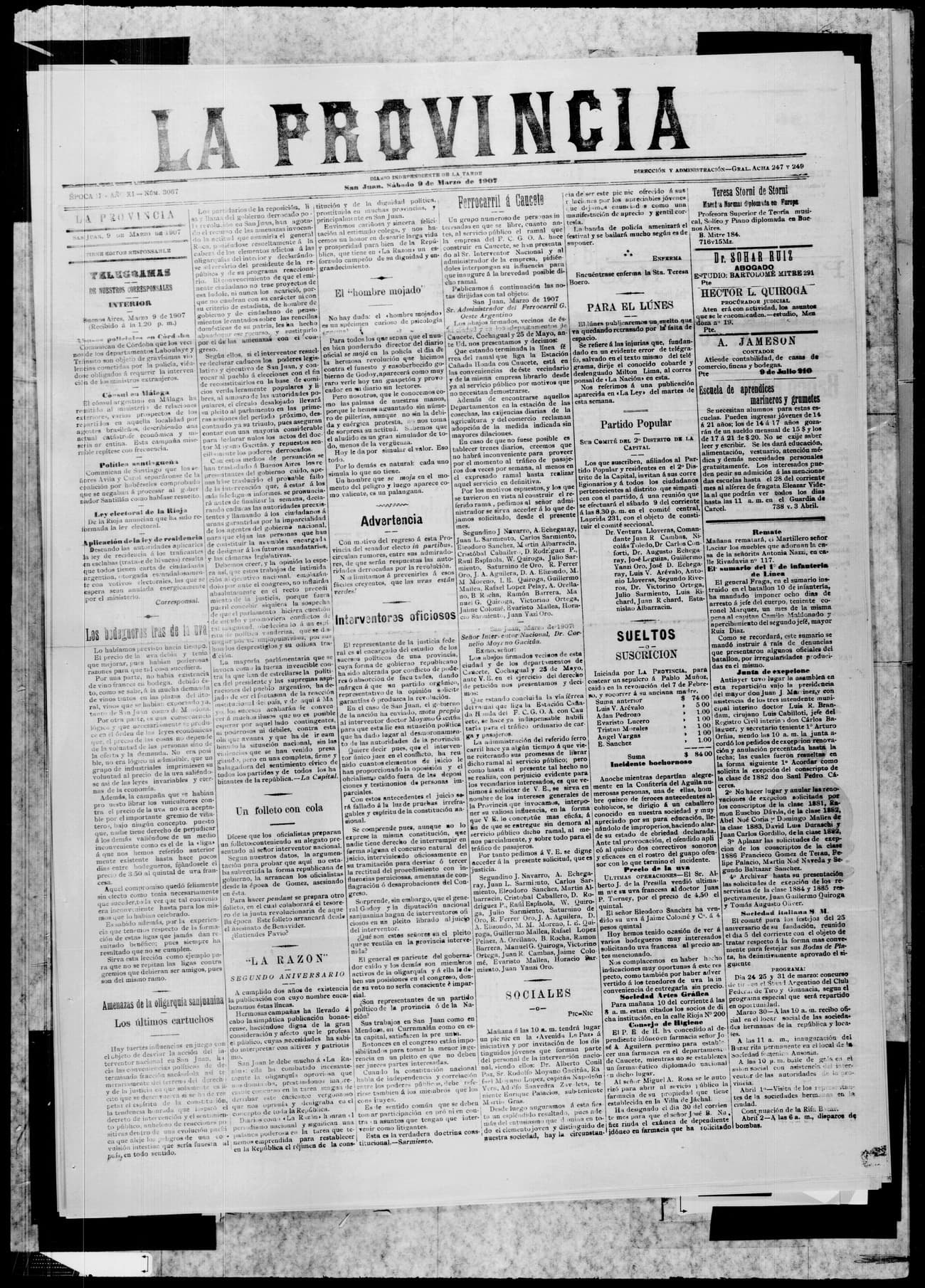 Portada · 9 de Marzo de 1907