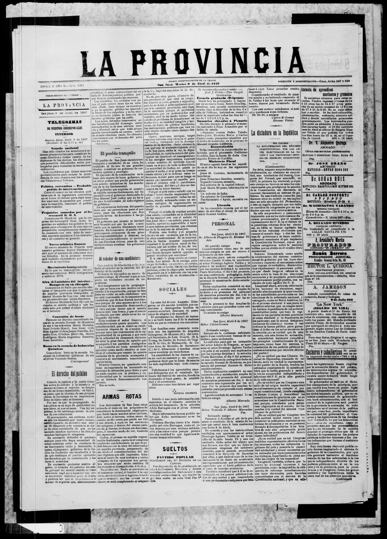 Portada · 9 de Abril de 1907