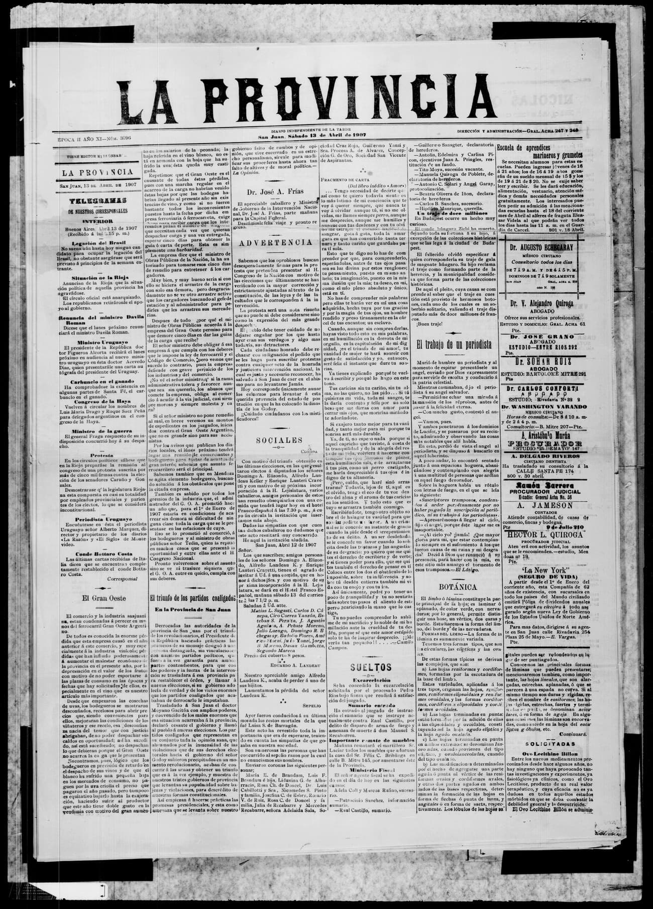 Portada · 13 de Abril de 1907