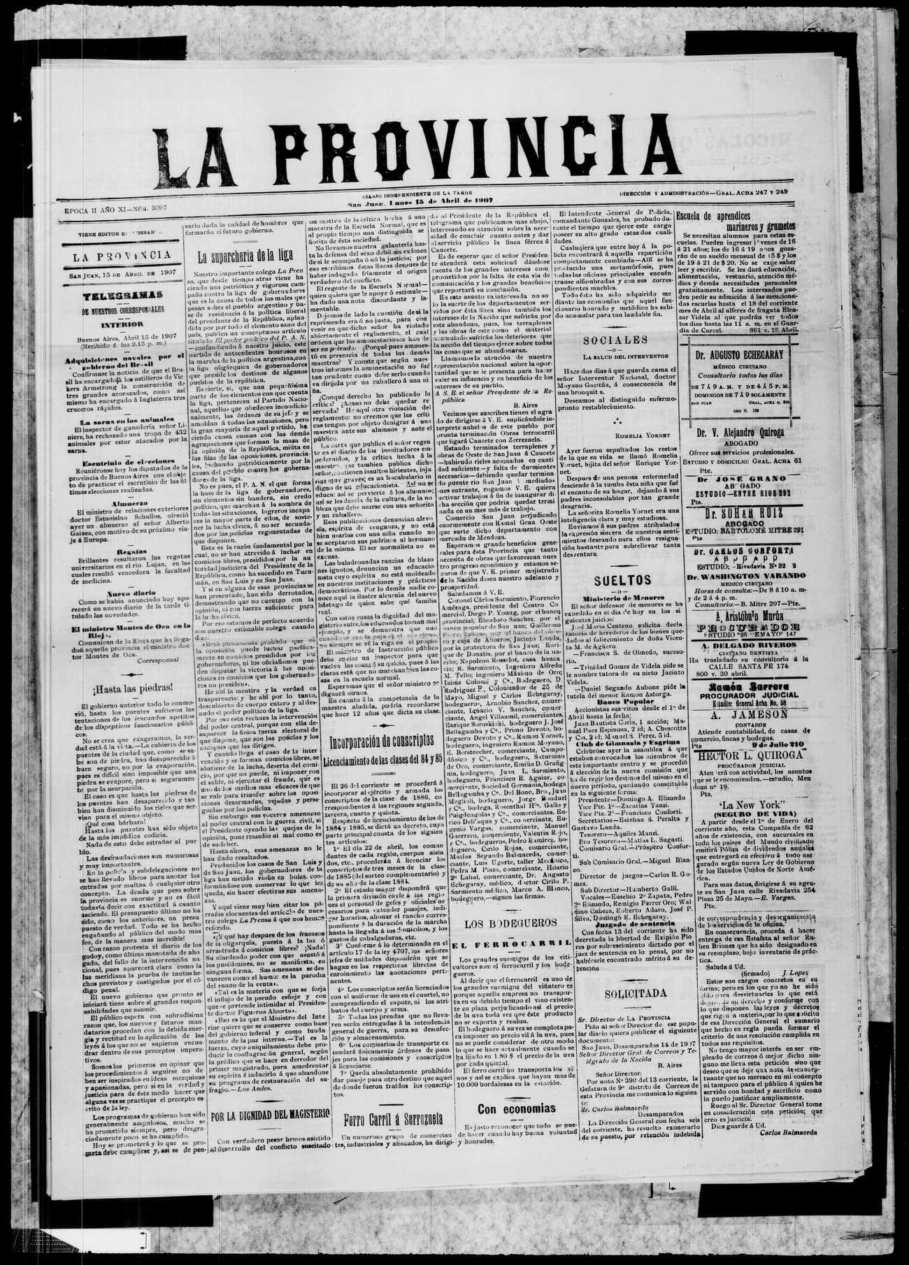 Portada · 15 de Abril de 1907