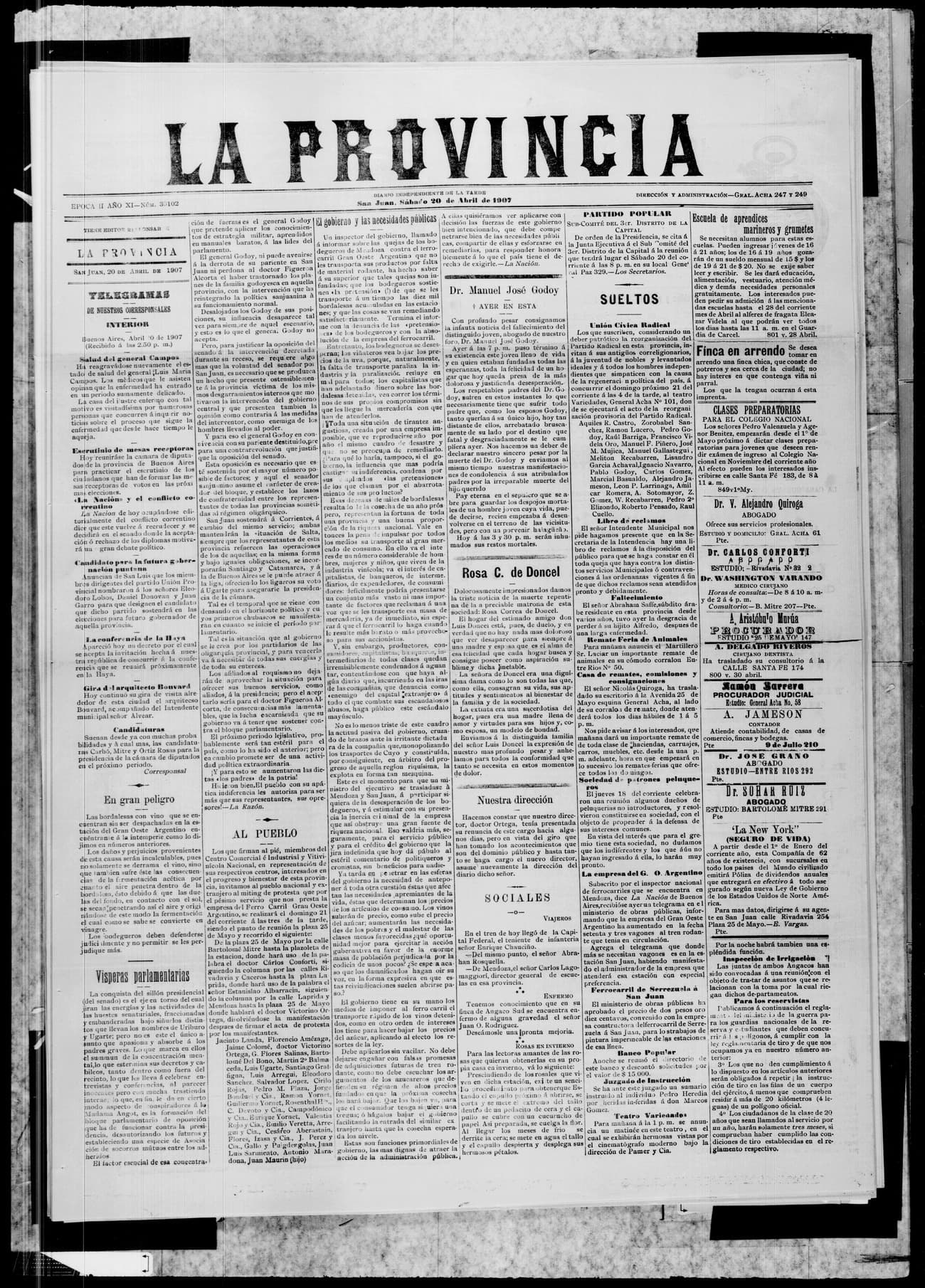 Portada · 20 de Abril de 1907