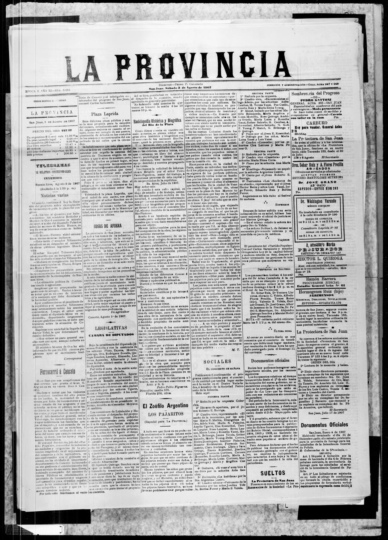 Portada · 3 de Agosto de 1907