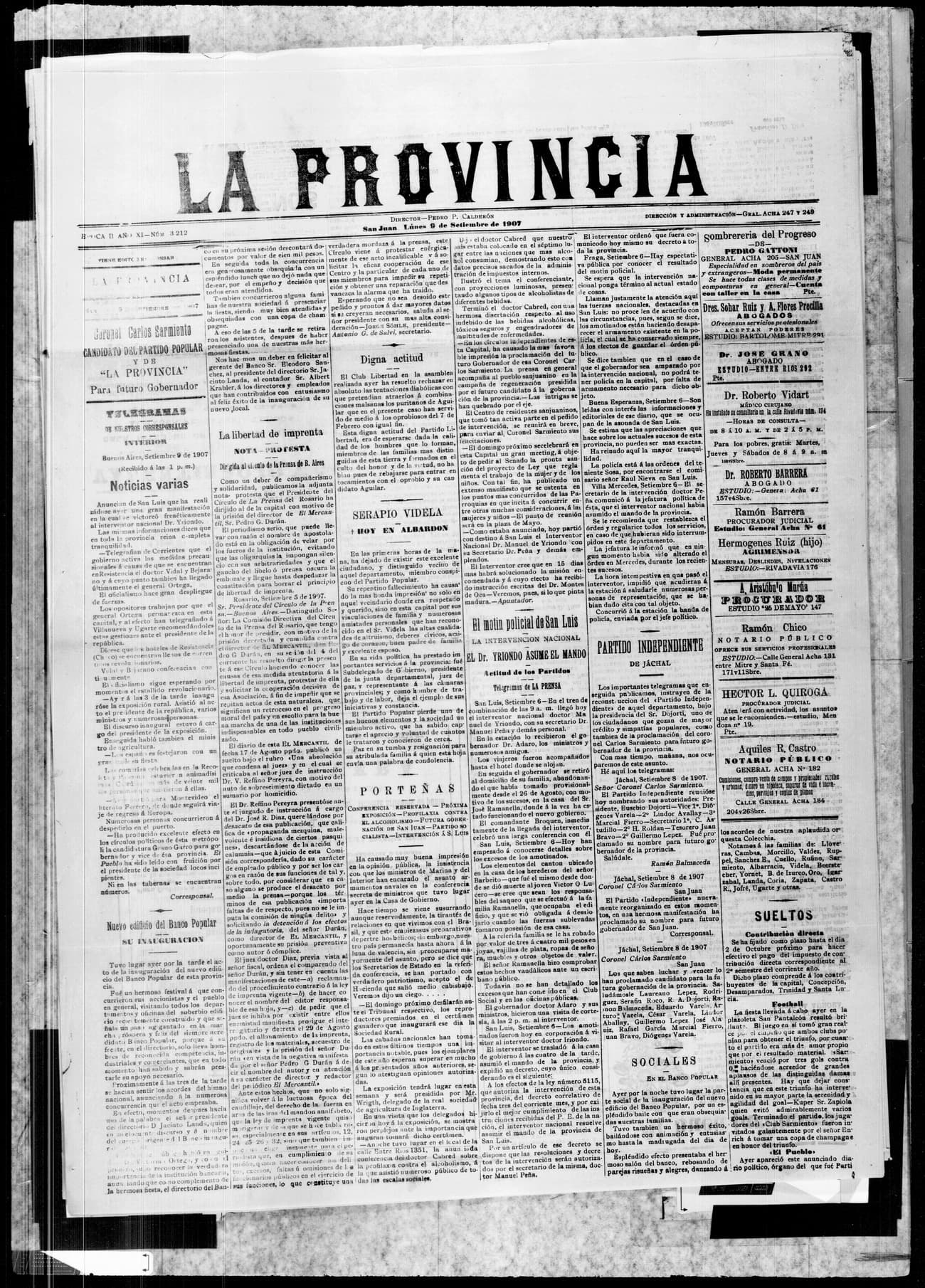 Portada · 9 de Septiembre de 1907