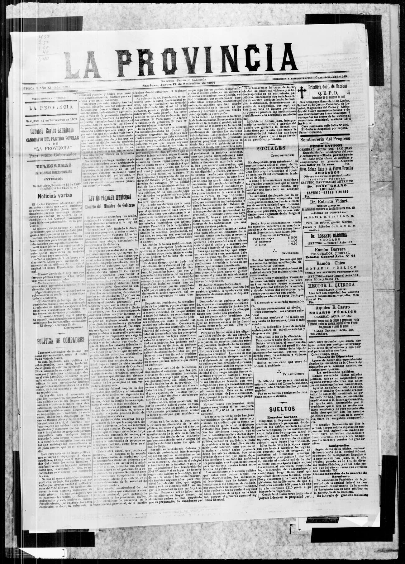 Portada · 12 de Septiembre de 1907