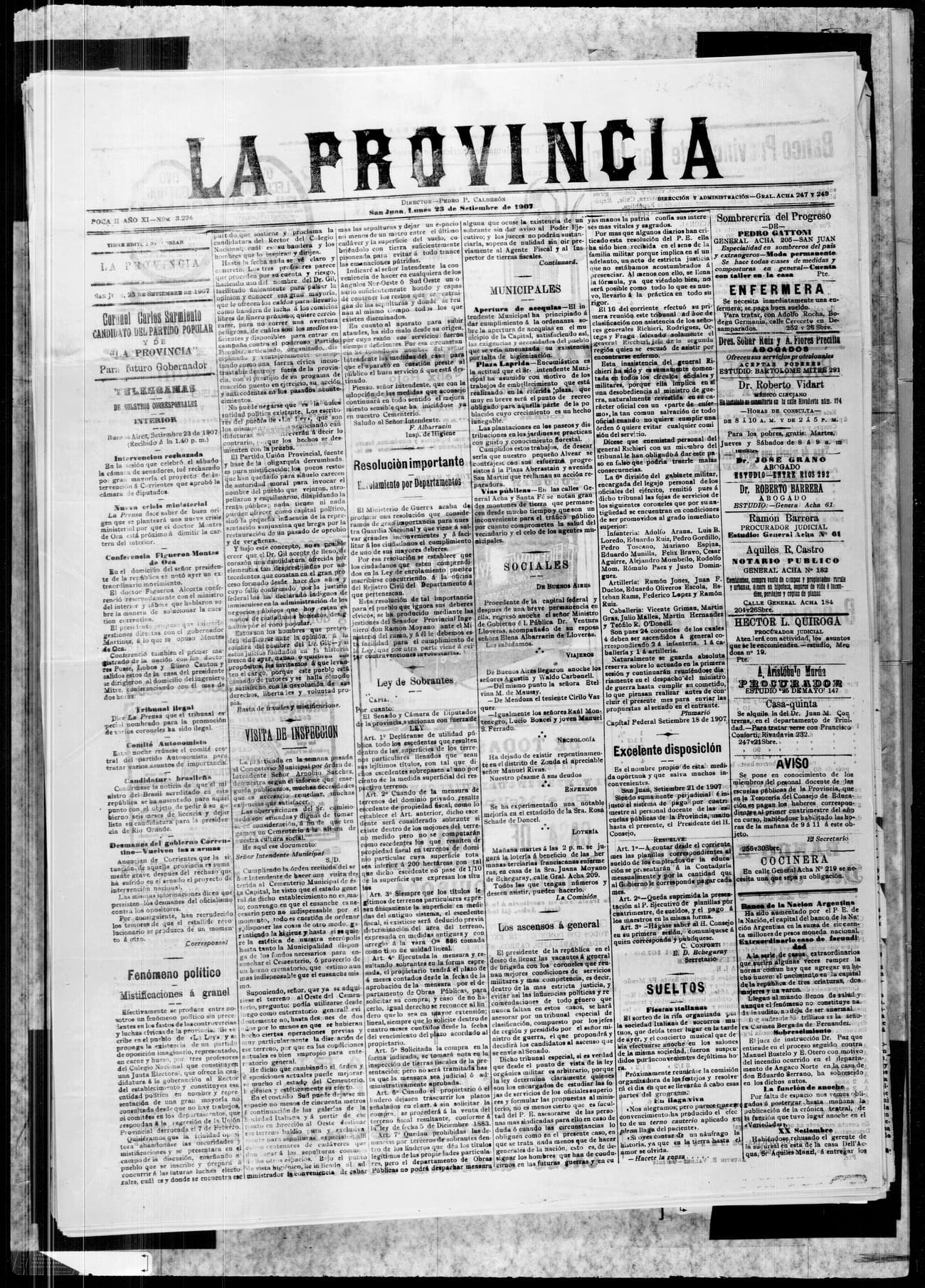 Portada · 23 de Septiembre de 1907