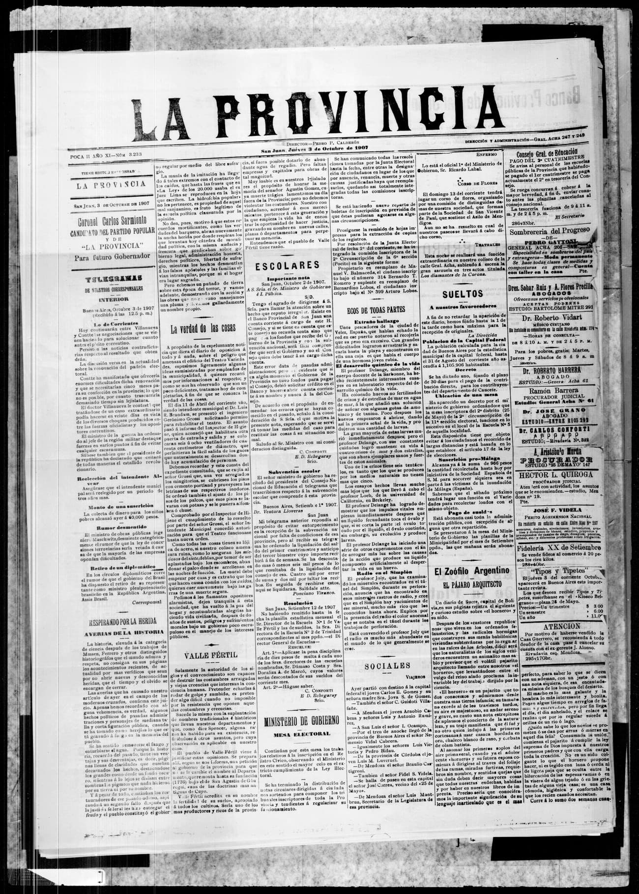 Portada · 3 de Octubre de 1907