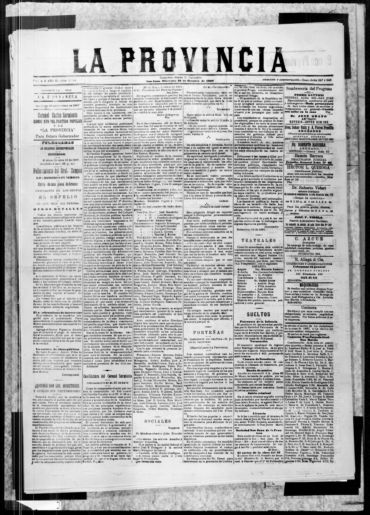 Portada · 16 de Octubre de 1907