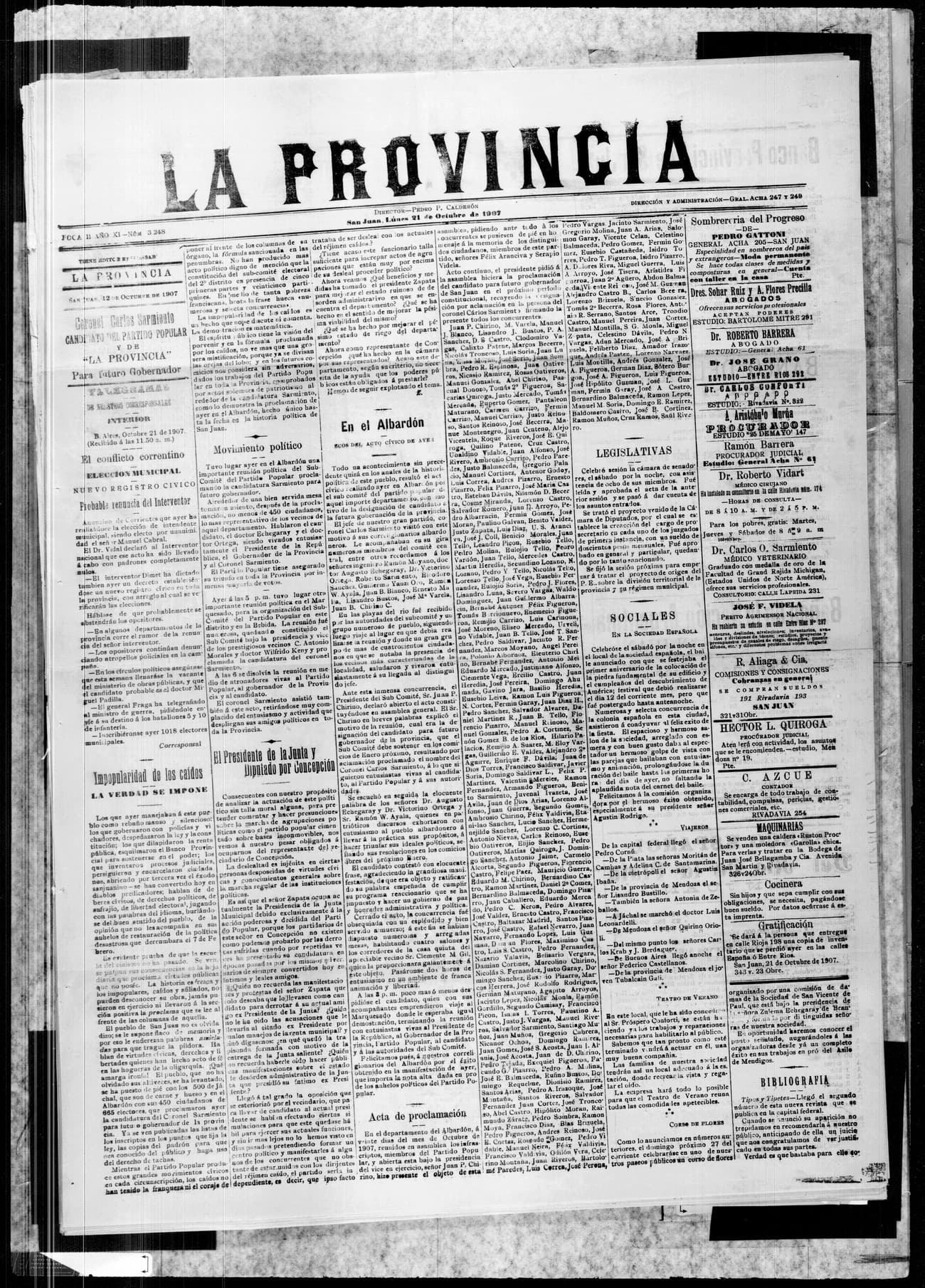 Portada · 21 de Octubre de 1907