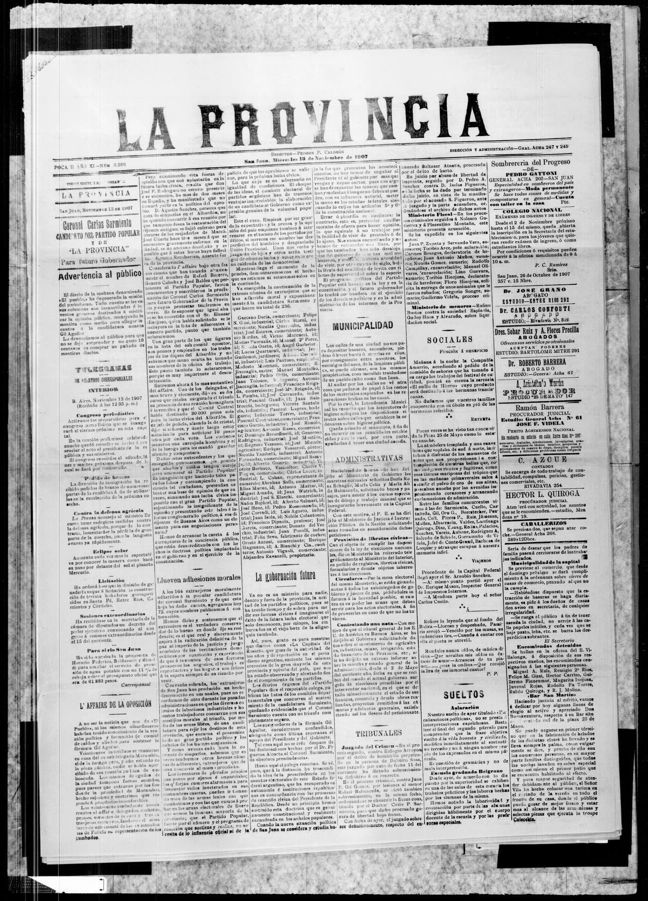 Portada · 13 de Noviembre de 1907