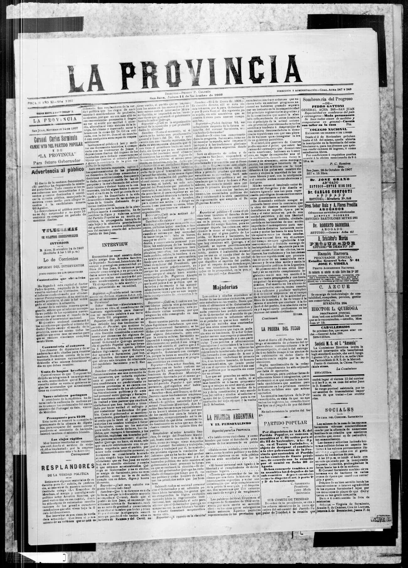 Portada · 14 de Noviembre de 1907