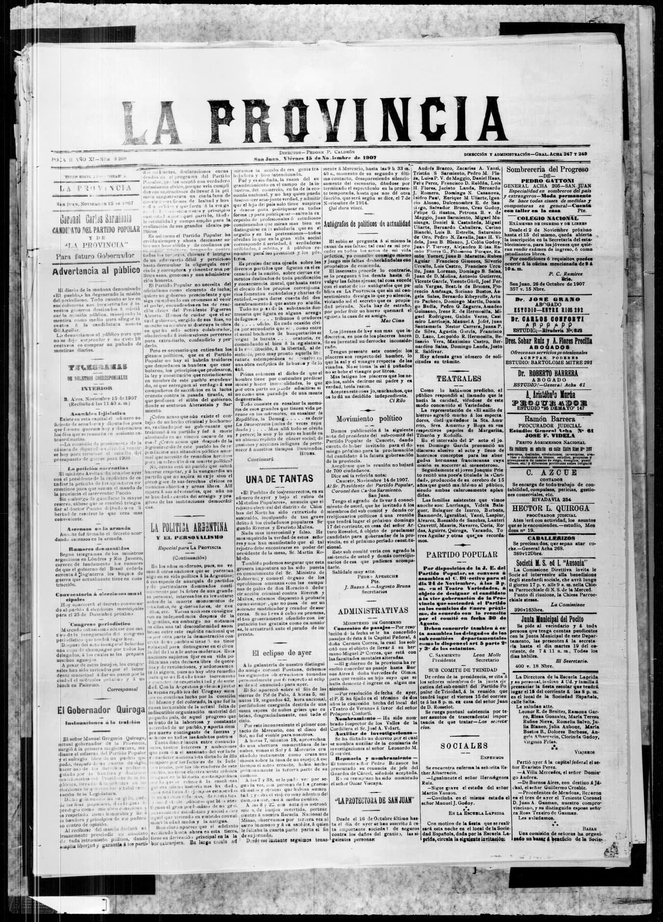 Portada · 15 de Noviembre de 1907