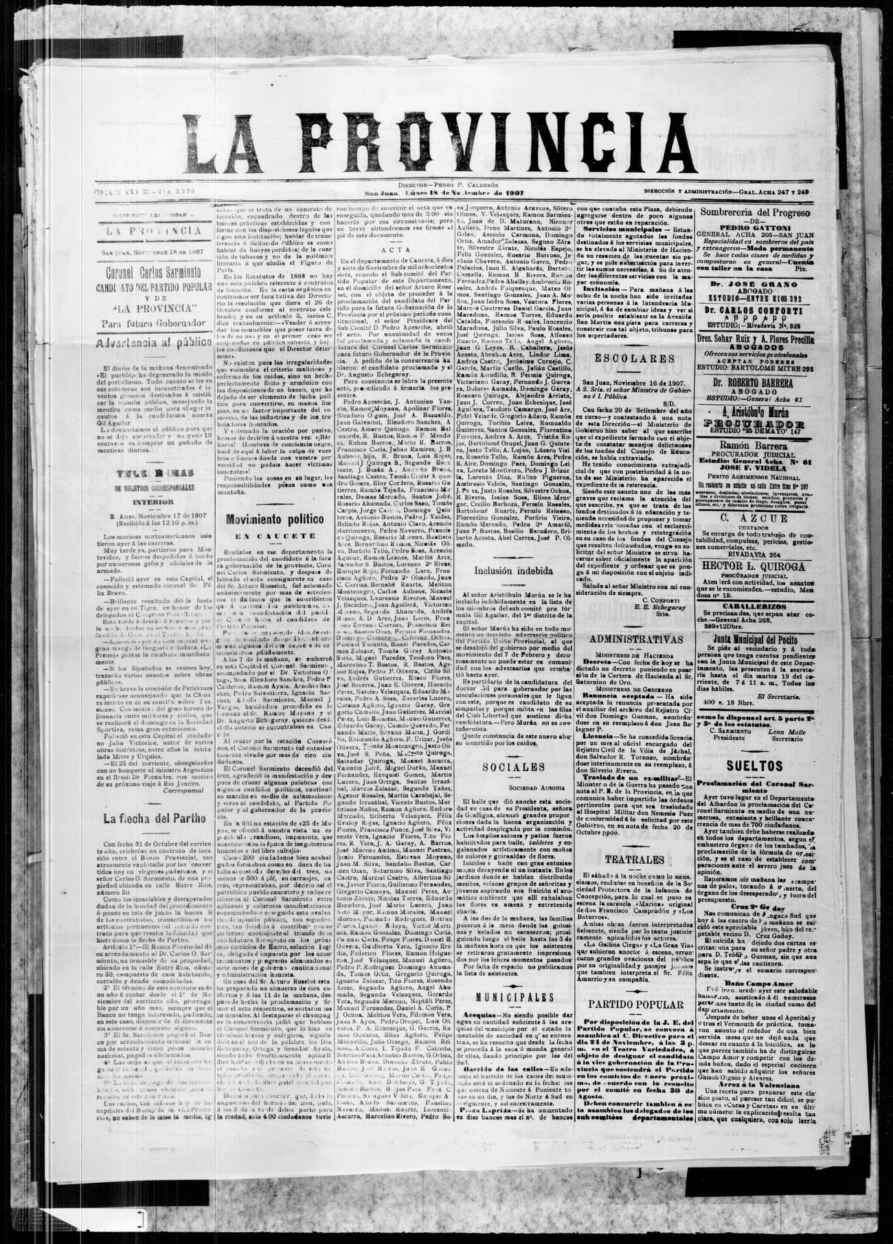 Portada · 18 de Noviembre de 1907