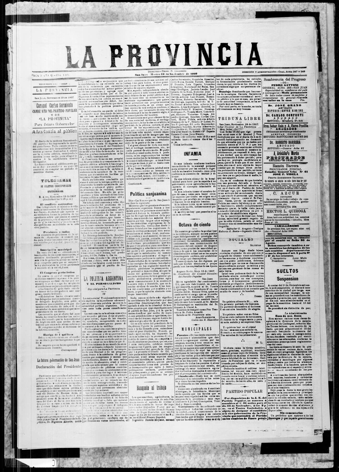 Portada · 19 de Noviembre de 1907