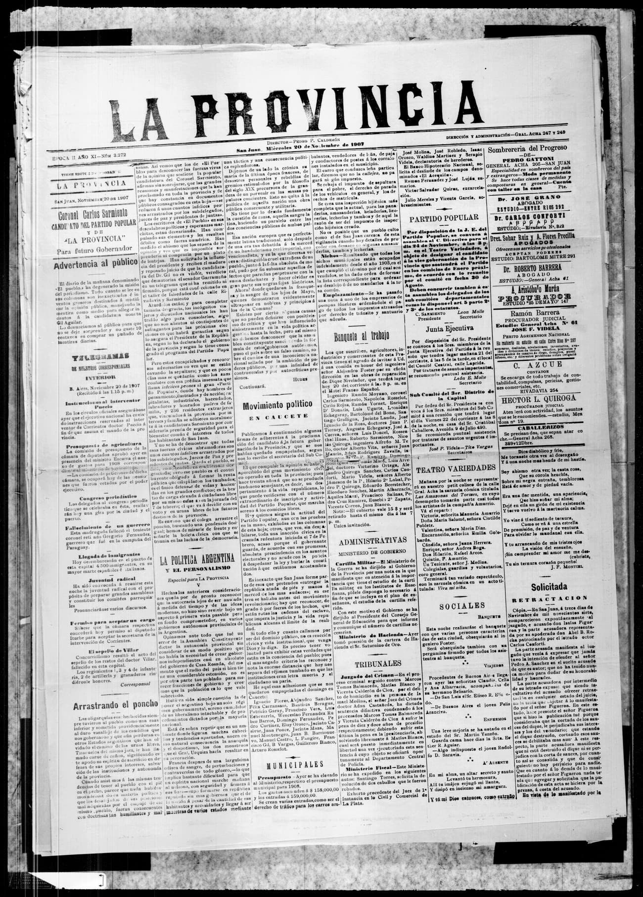 Portada · 20 de Noviembre de 1907