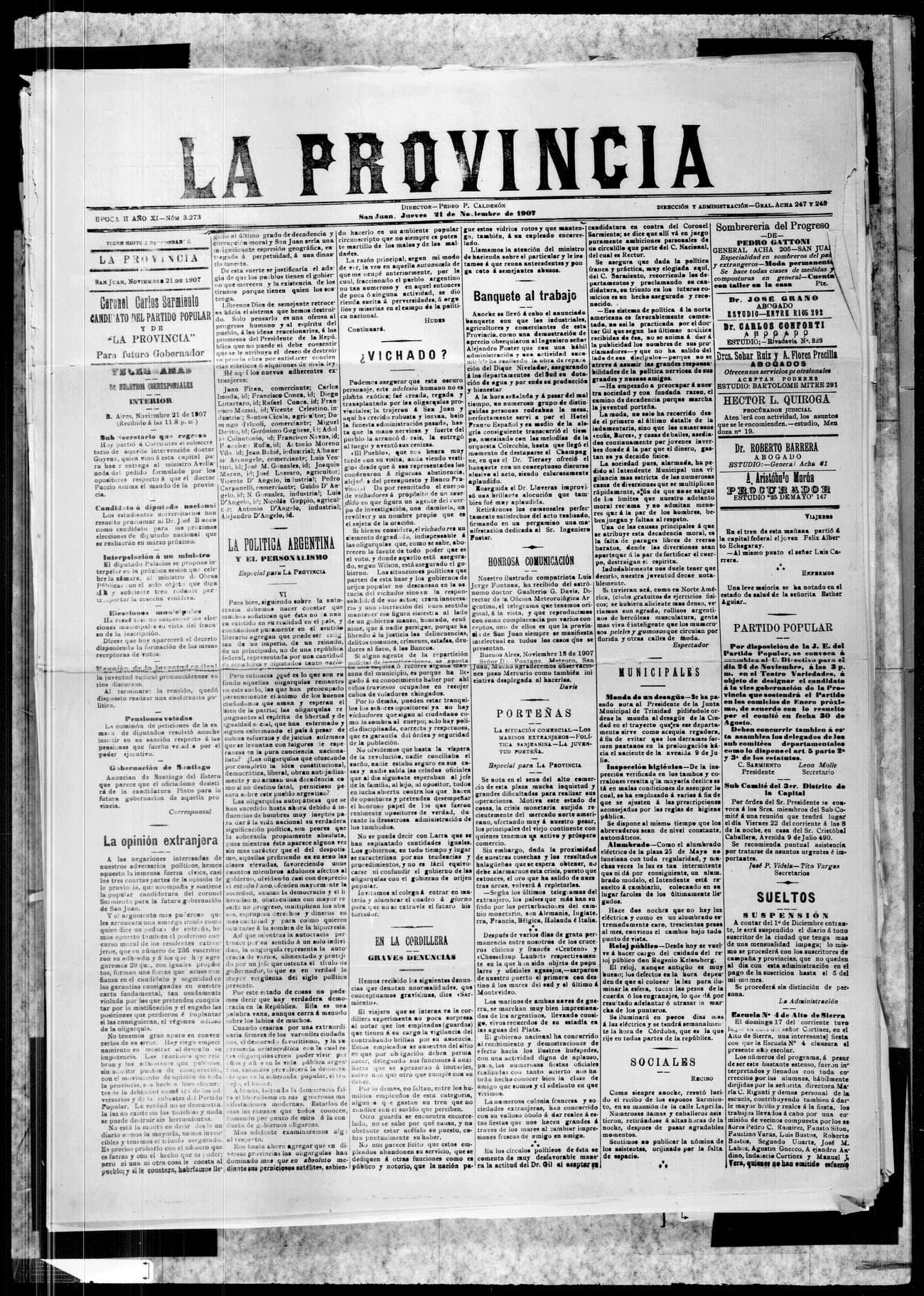 Portada · 21 de Noviembre de 1907