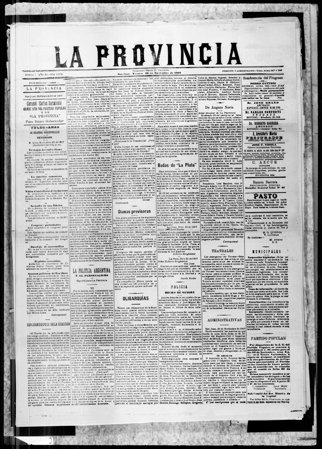 Portada · 22 de Noviembre de 1907