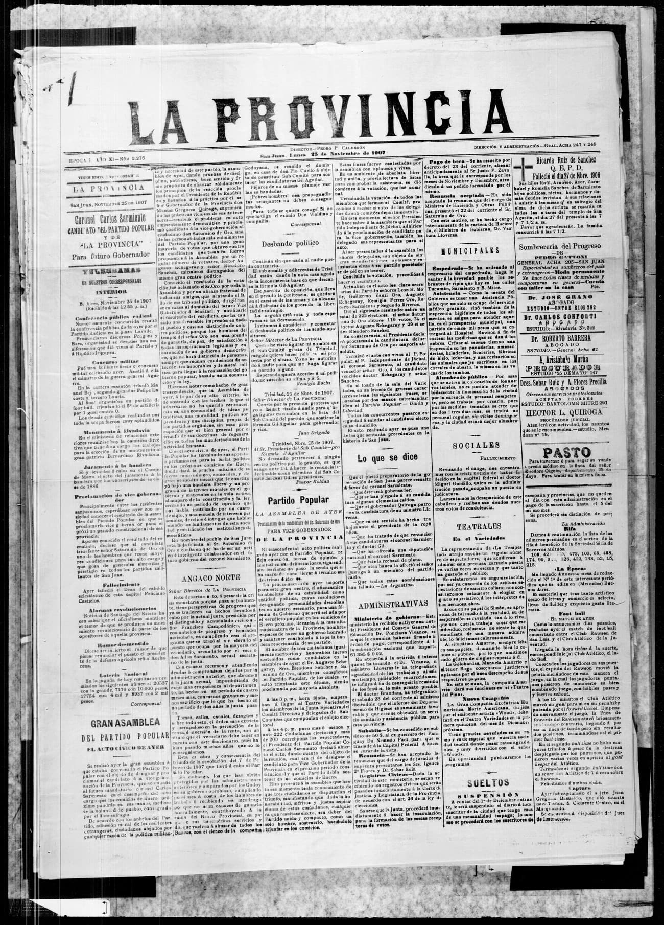 Portada · 25 de Noviembre de 1907