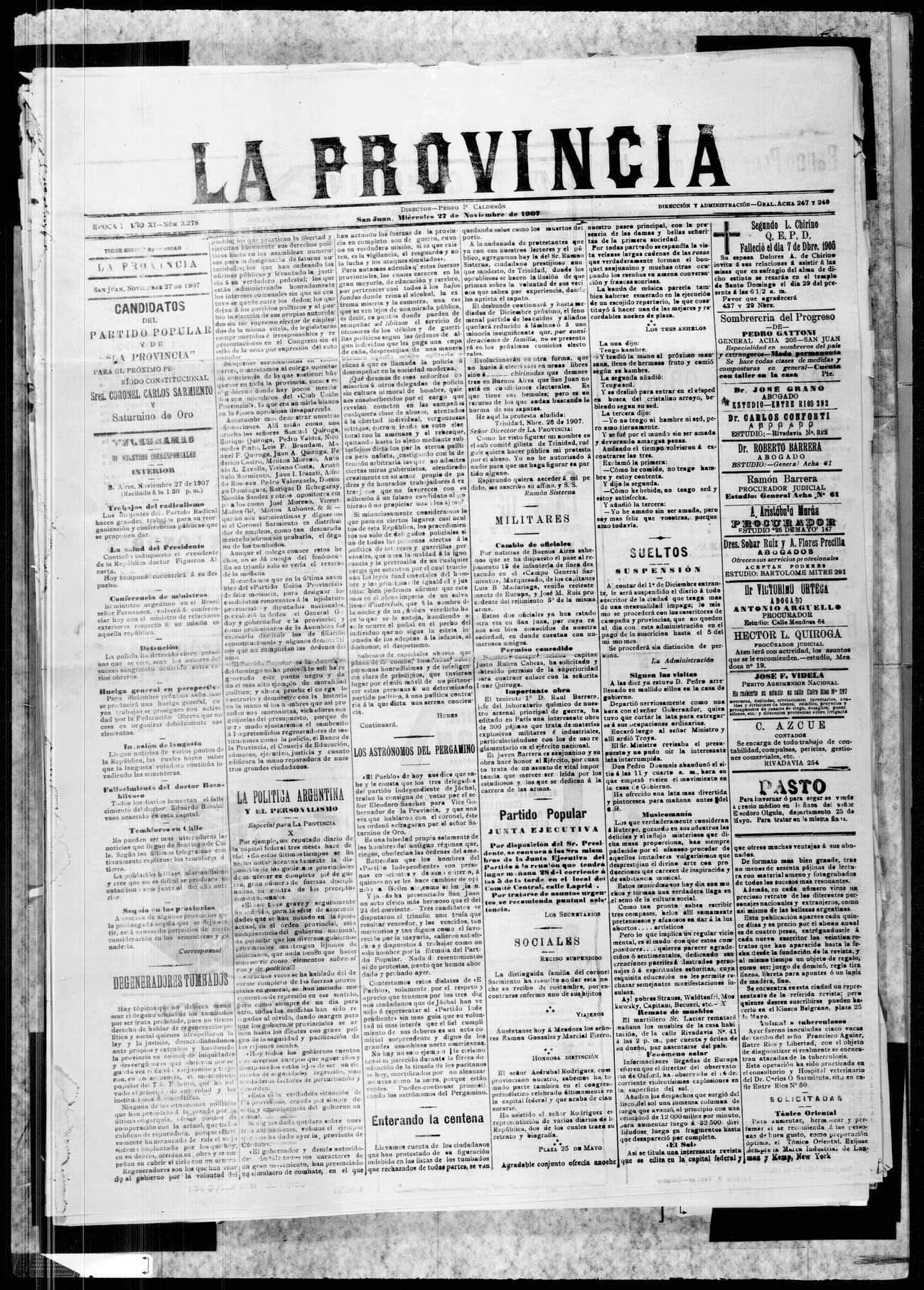 Portada · 27 de Noviembre de 1907