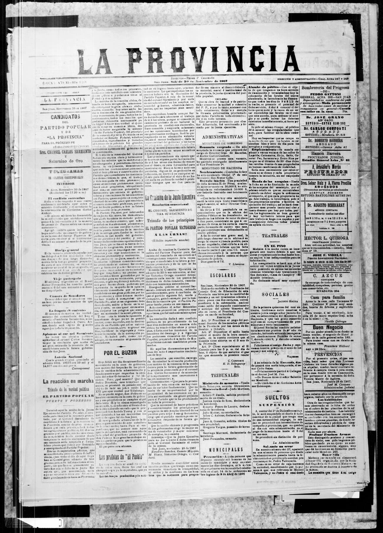 Portada · 30 de Noviembre de 1907