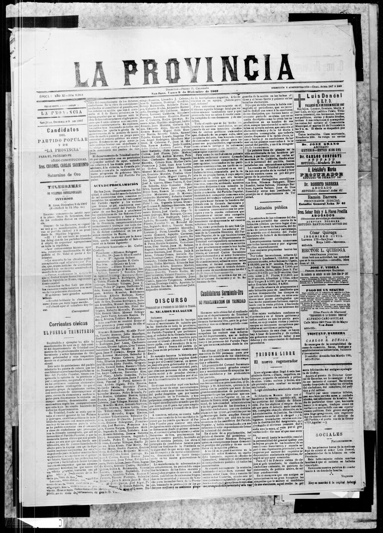 Portada · 9 de Diciembre de 1907