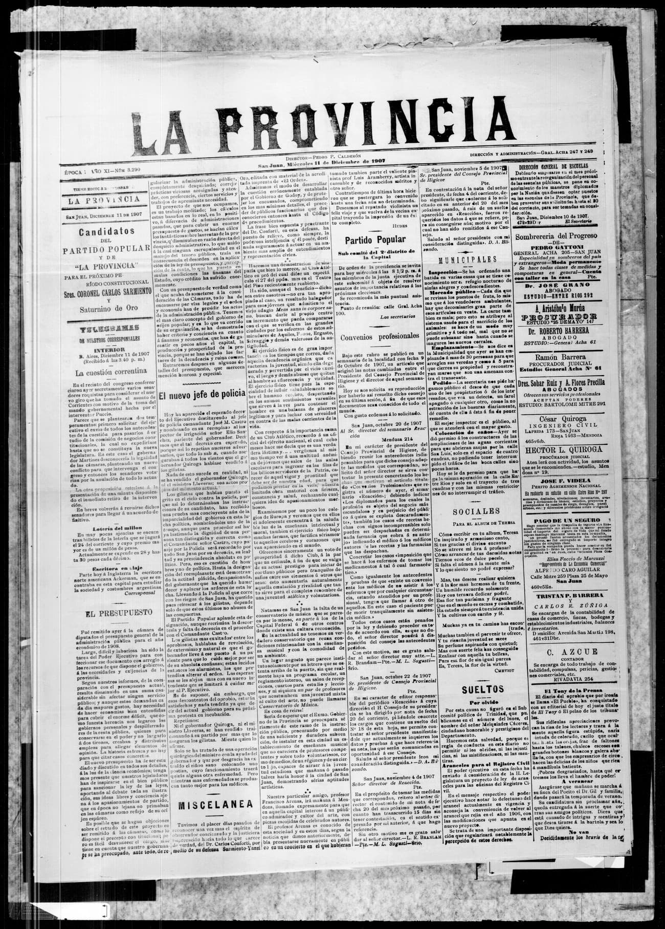 Portada · 11 de Diciembre de 1907