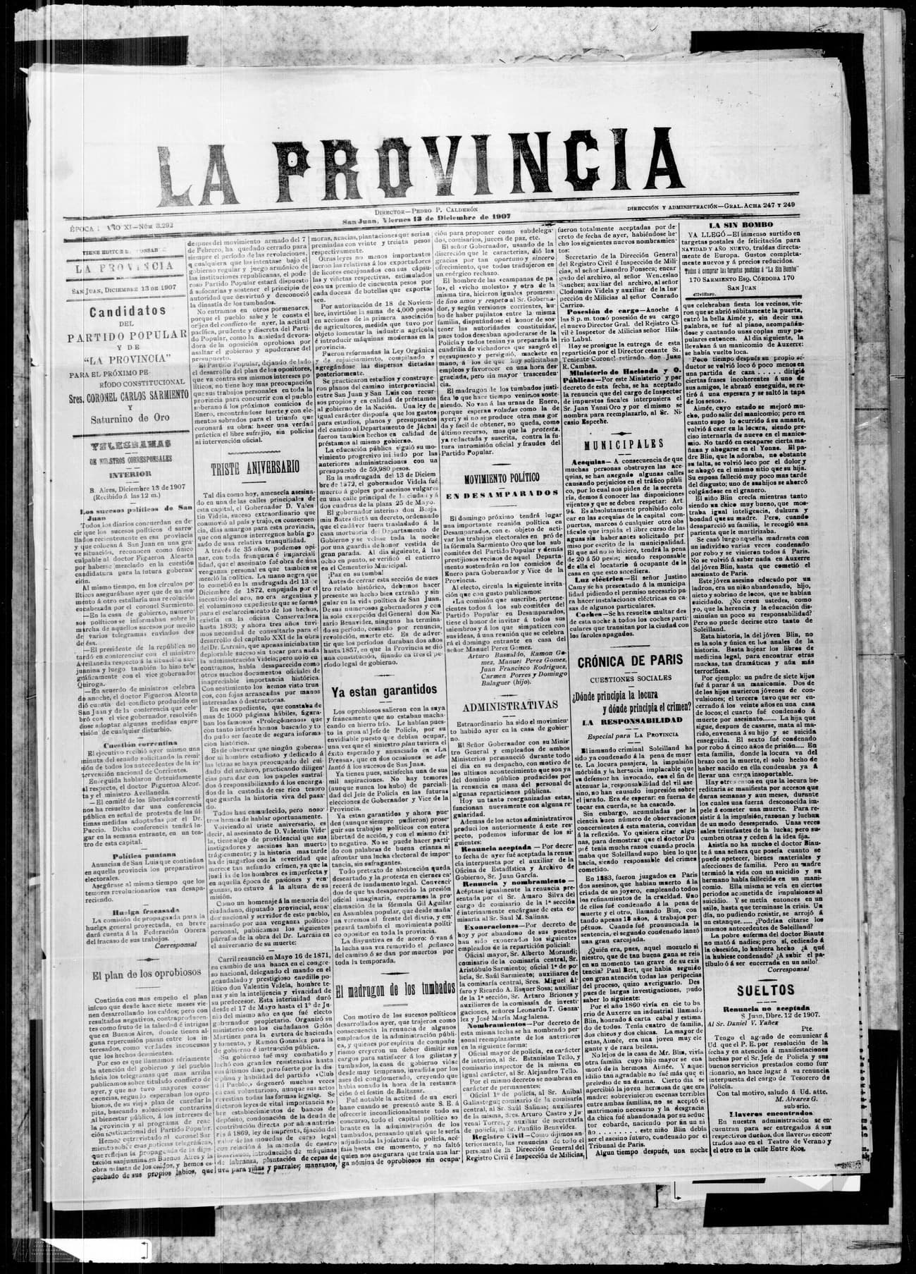 Portada · 13 de Diciembre de 1907