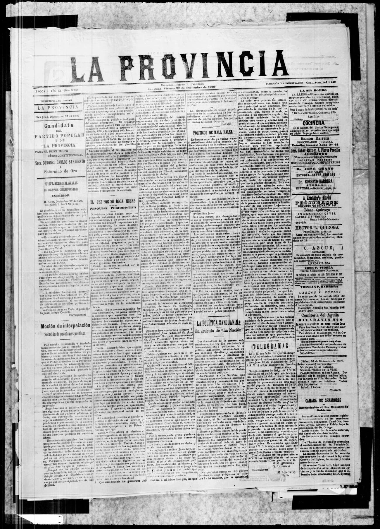 Portada · 27 de Diciembre de 1907