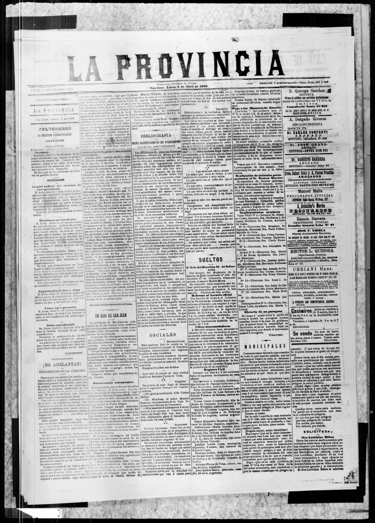 Portada · 6 de Abril de 1908